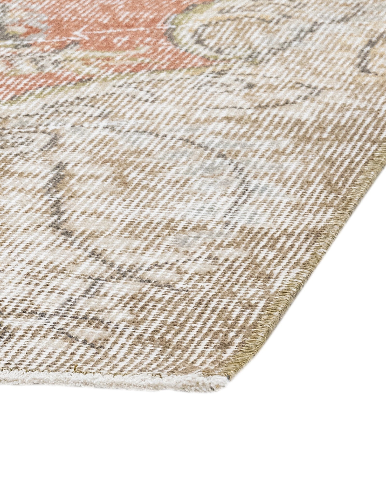 Handmade Wool Rug - Vintage Medallion Pattern 5x9 Area Rug | Cream Cotton Blend Carpet