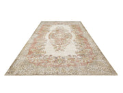 Handmade Wool Rug - Vintage Medallion Pattern 5x9 Area Rug | Cream Cotton Blend Carpet