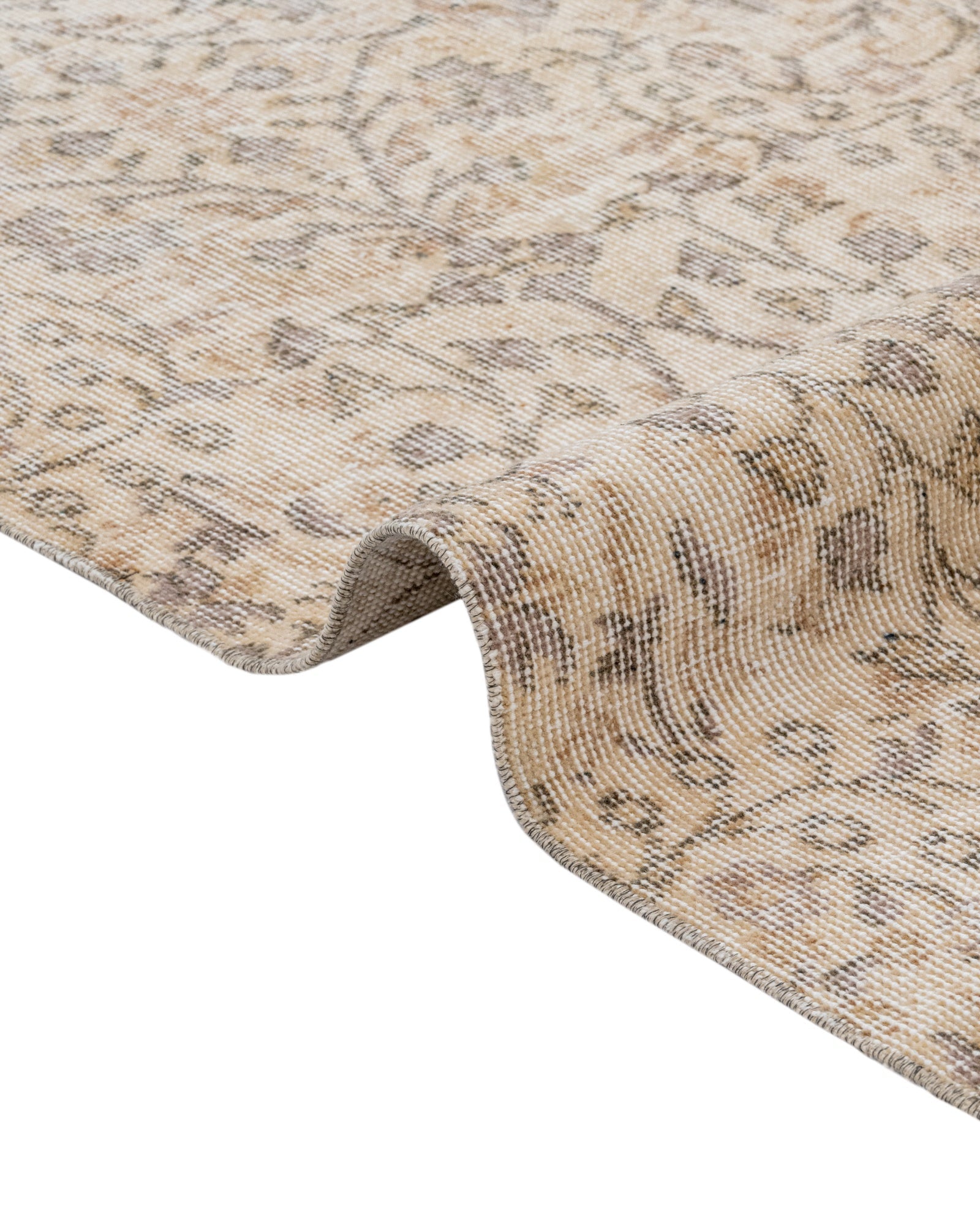 Handmade Wool Rug - Vintage Beige Medallion Carpet 5'2"x9'4" | Soft Cotton Blend