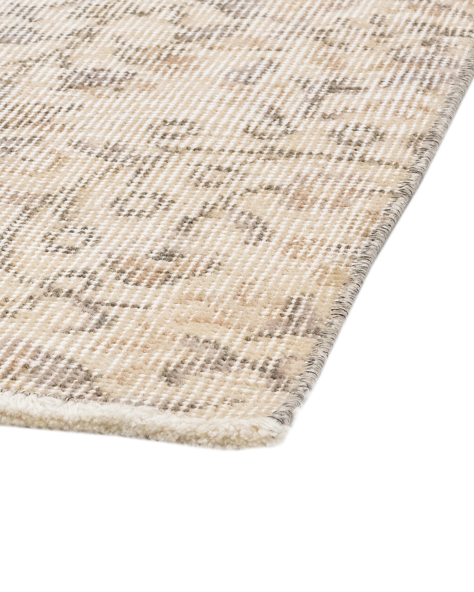 Handmade Wool Rug - Vintage Beige Medallion Carpet 5'2"x9'4" | Soft Cotton Blend