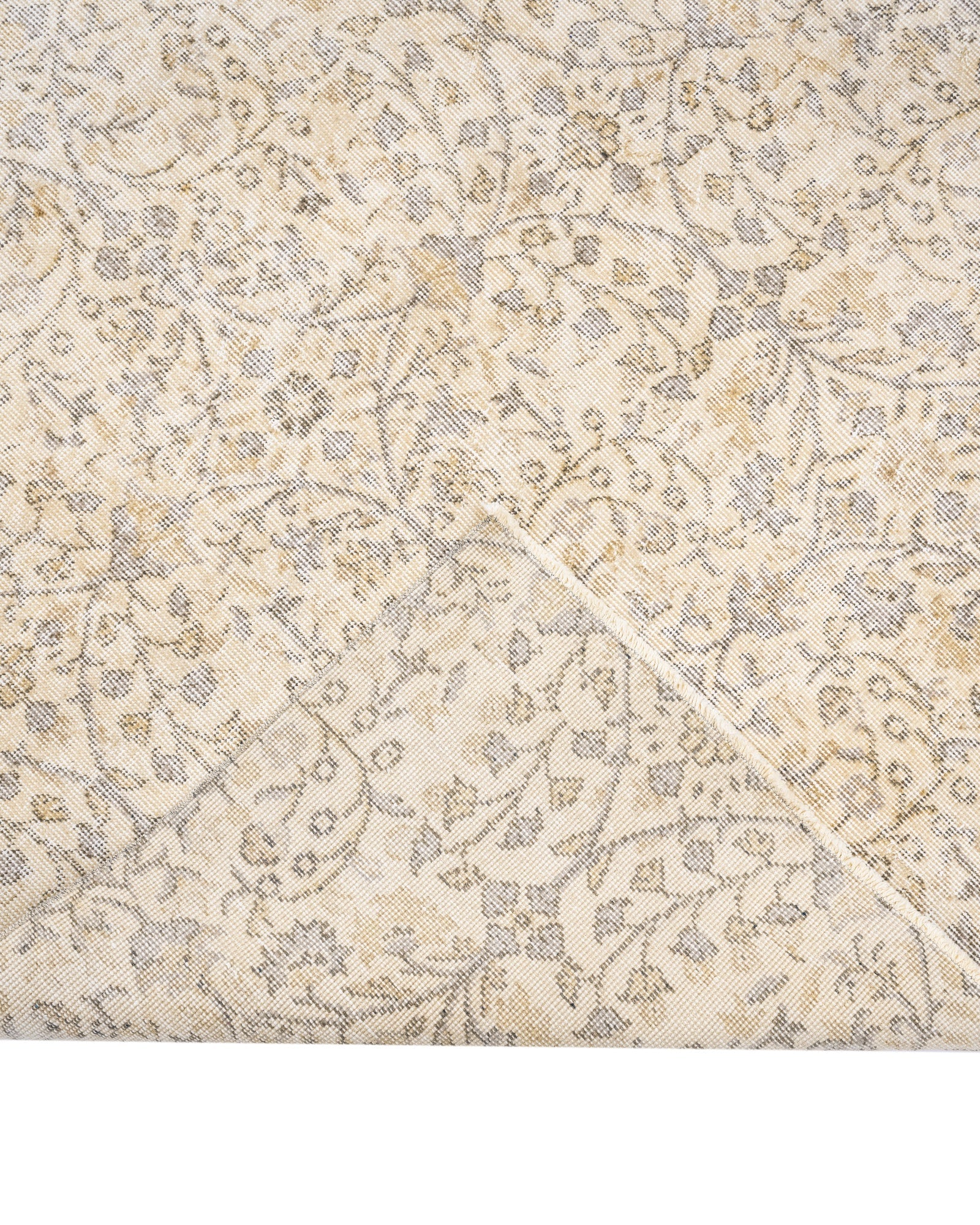 Handmade Wool Rug - Vintage Beige Medallion Carpet 5'2"x9'4" | Soft Cotton Blend