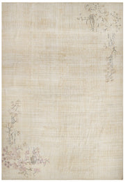 Handmade Wool Rug - Vintage Floral Pattern Cream Cotton Blend Carpet 5'10" x 9'1"