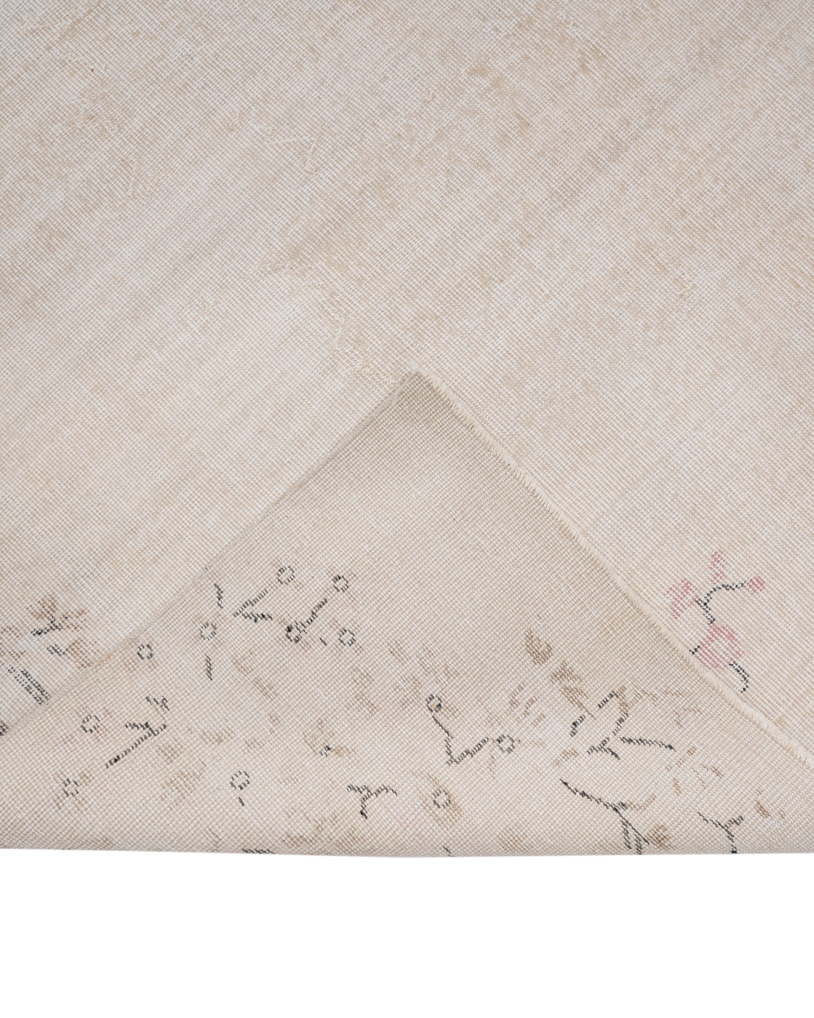 Handmade Wool Rug - Vintage Floral Pattern Cream Cotton Blend Carpet 5'10" x 9'1"