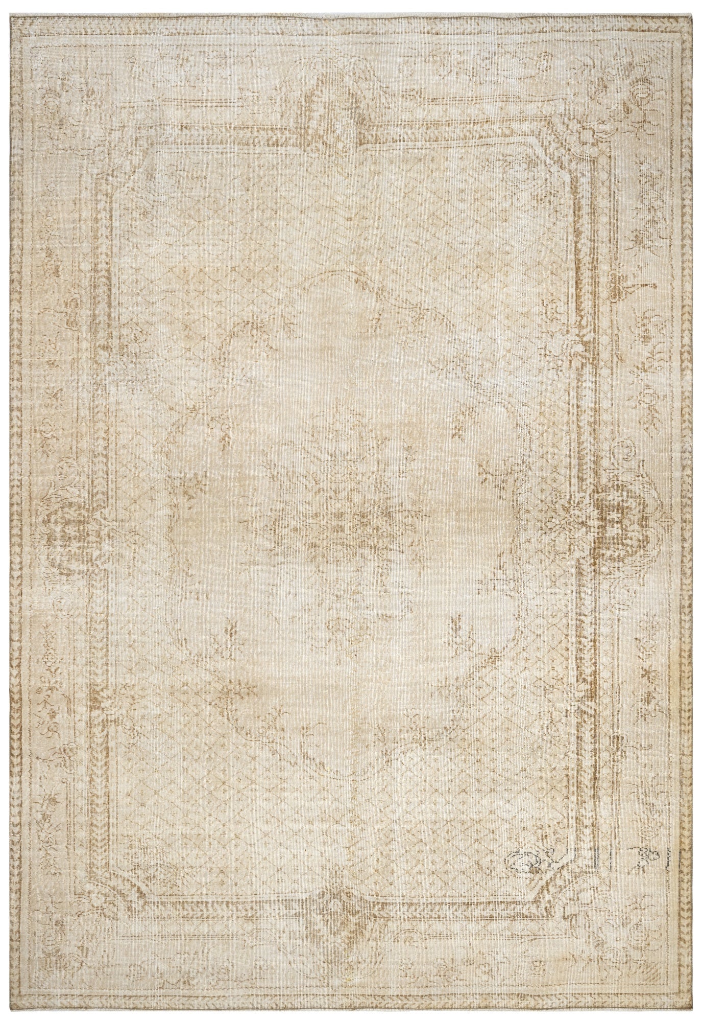 Handmade Wool Rug – Vintage Beige Medallion Cotton Blend Area Rug 5'5"x8'11"