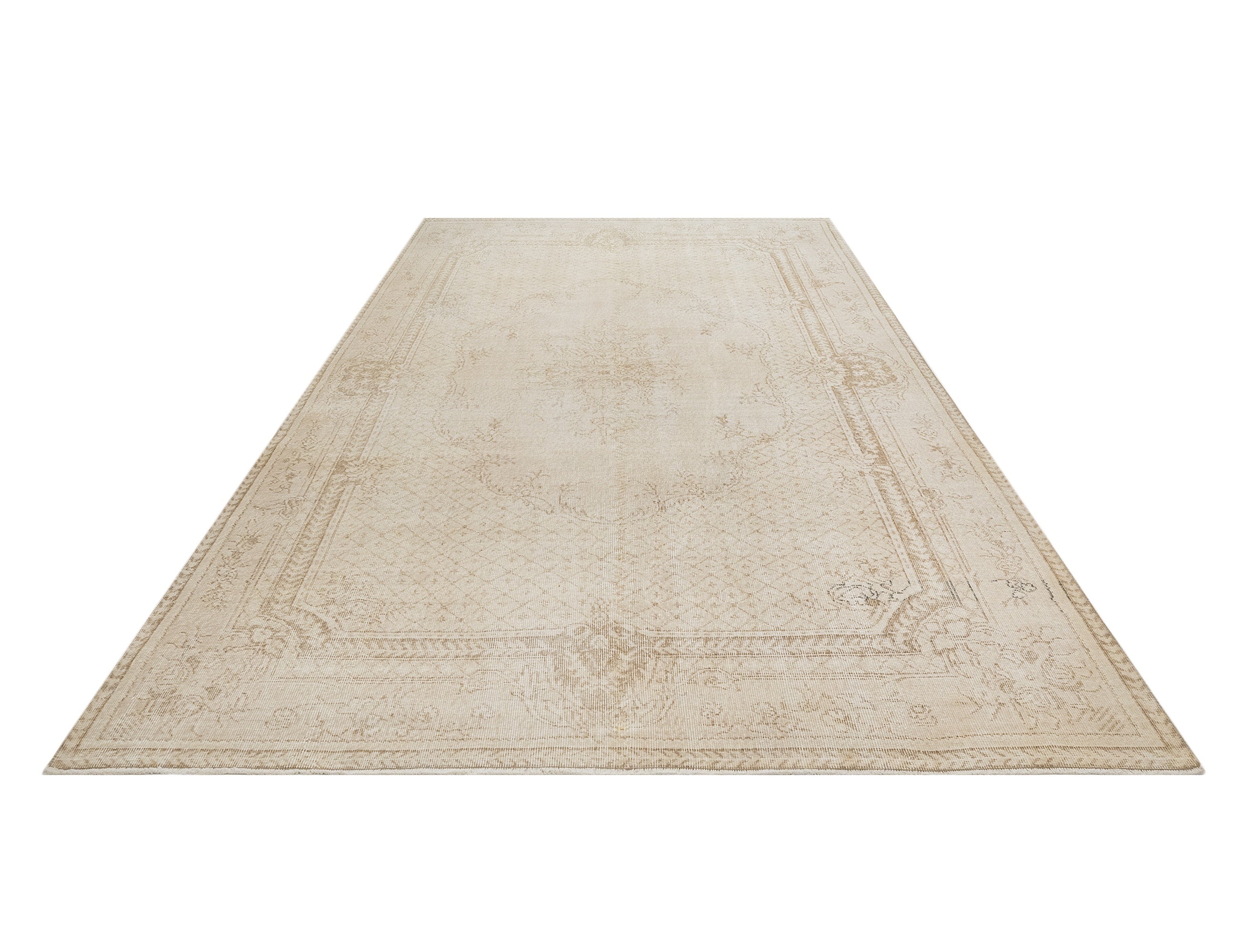 Handmade Wool Rug – Vintage Beige Medallion Cotton Blend Area Rug 5'5"x8'11"