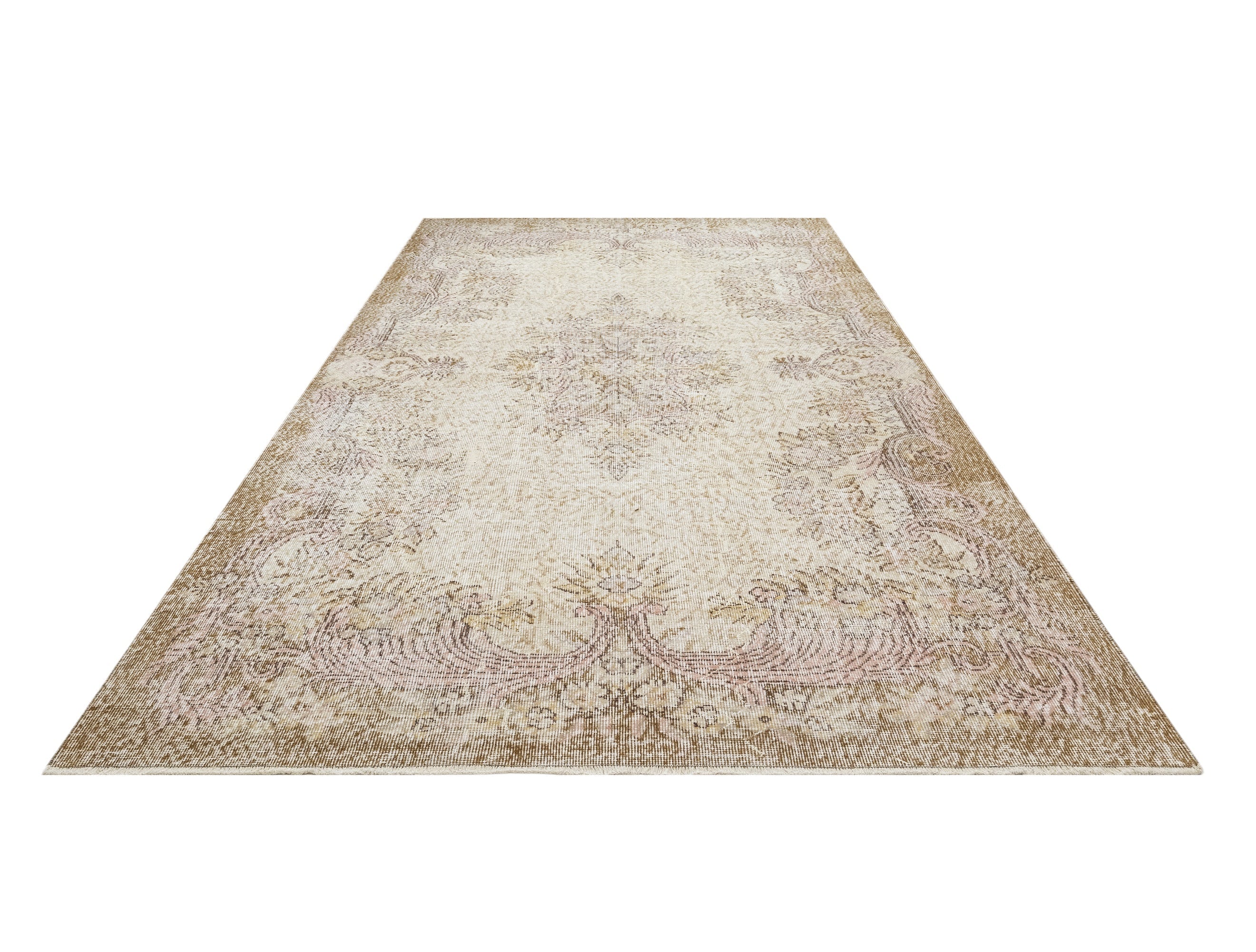 Handmade Wool Rug - Vintage Brown Medallion 6x9 Cotton Wool Blend Carpet