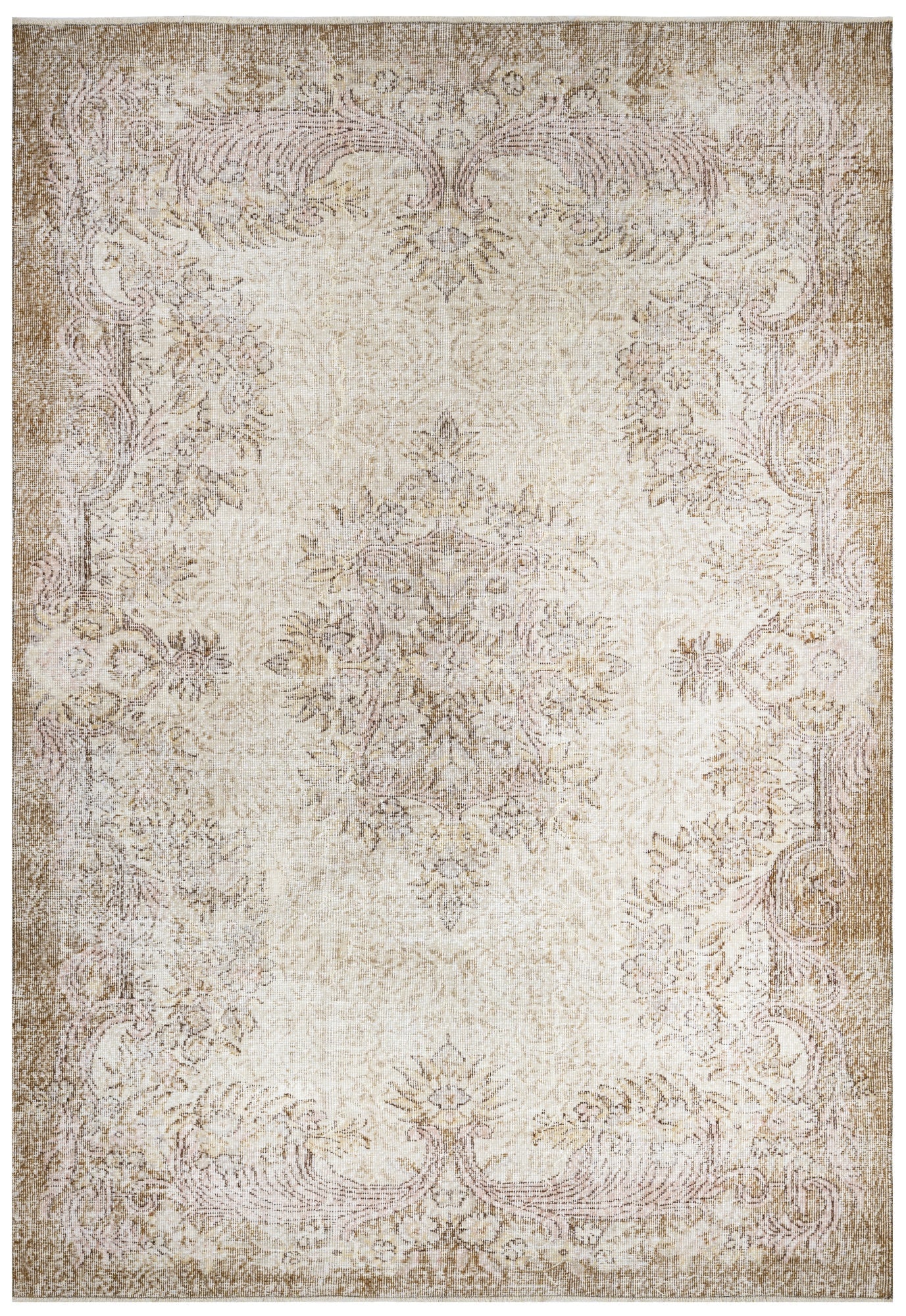 Handmade Wool Rug - Vintage Brown Medallion 6x9 Cotton Wool Blend Carpet