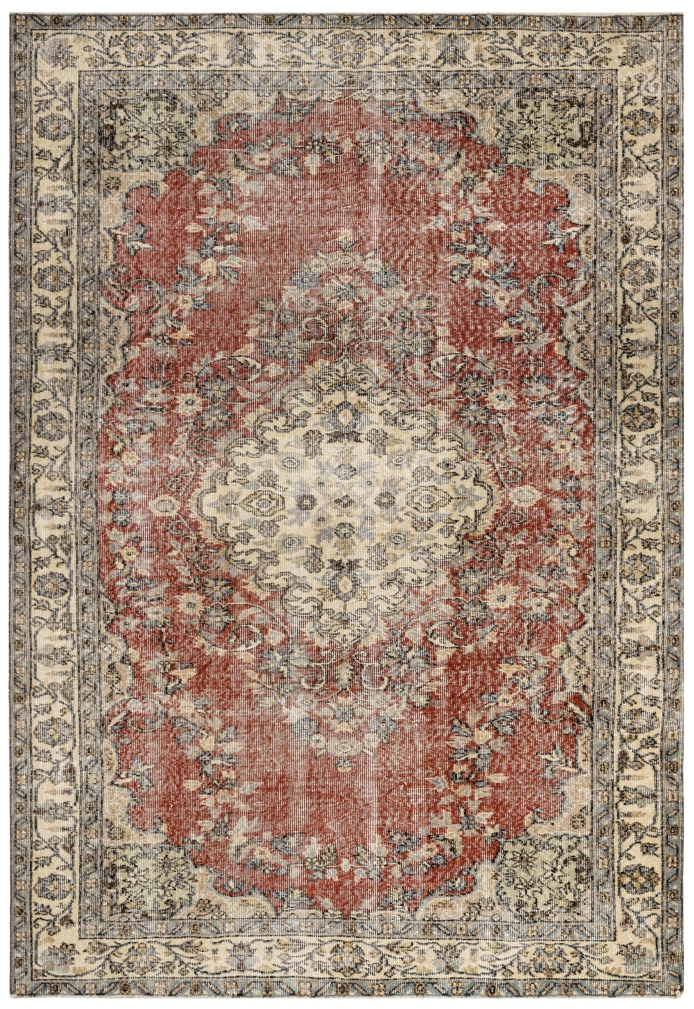 Handmade Wool Rug - Vintage Burgundy Medallion 5'6" x 9'1" Soft Durable Cotton Carpet