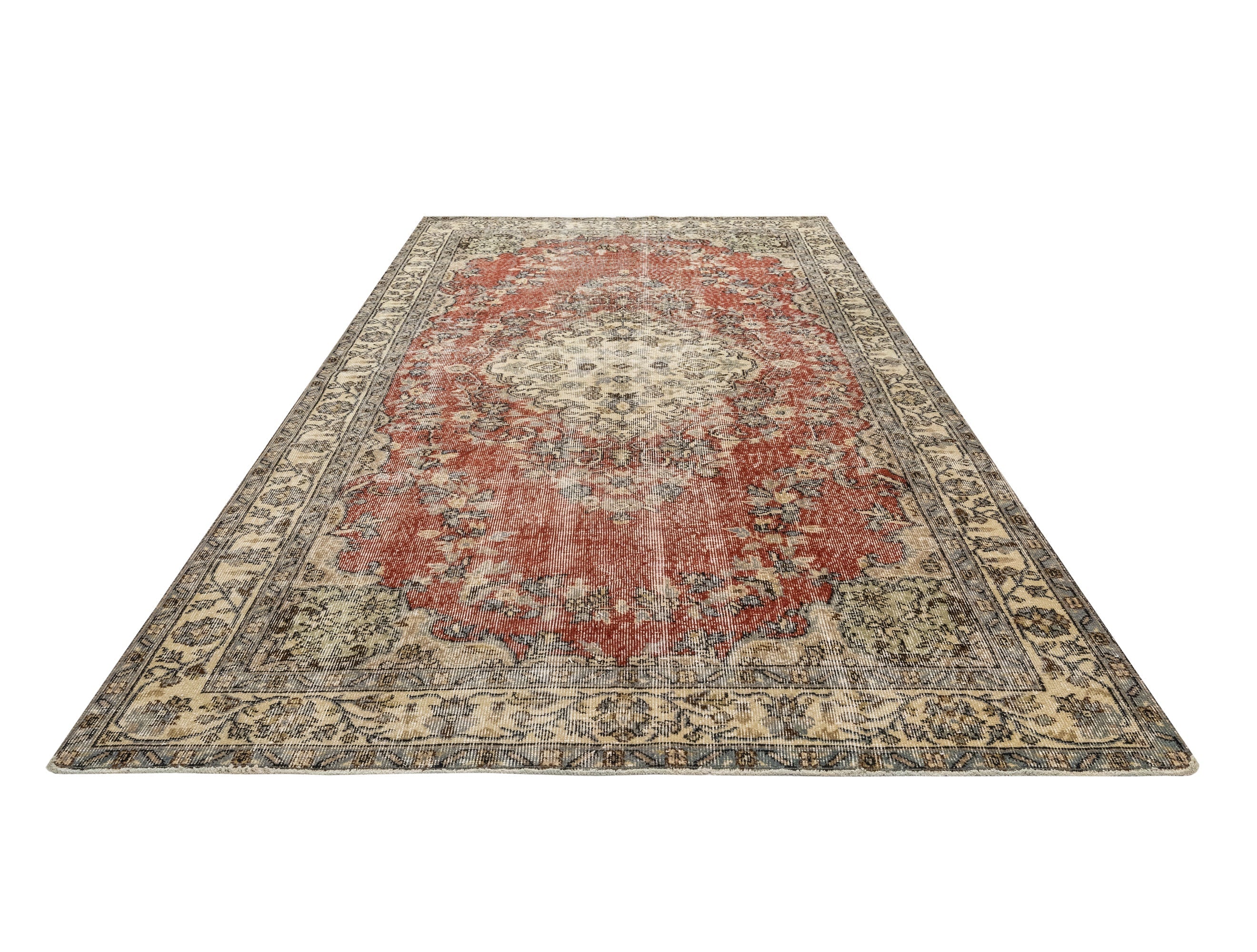 Handmade Wool Rug - Vintage Burgundy Medallion 5'6" x 9'1" Soft Durable Cotton Carpet