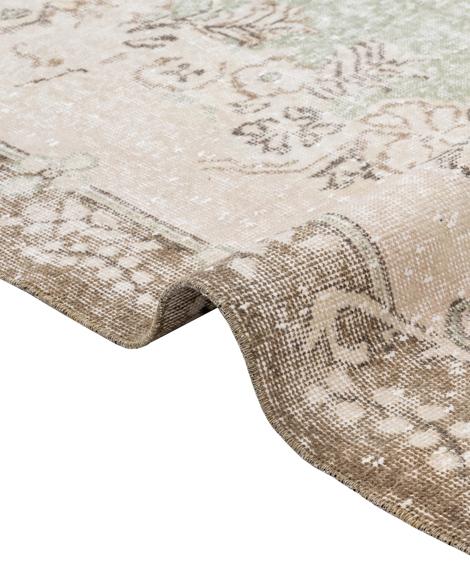 Handmade Wool Rug Vintage Green Medallion Carpet 6'7" x 9'10" - Soft Durable Blend