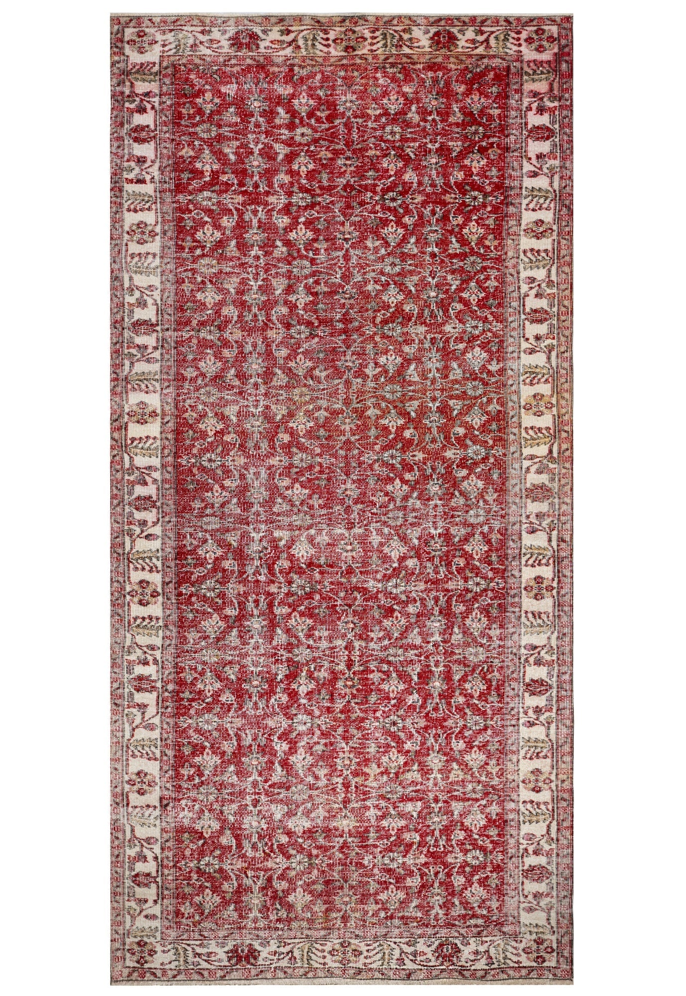 Handmade Wool Rug - Vintage Red Frame Cotton Blend Rug 5x9 Feet for Living Room