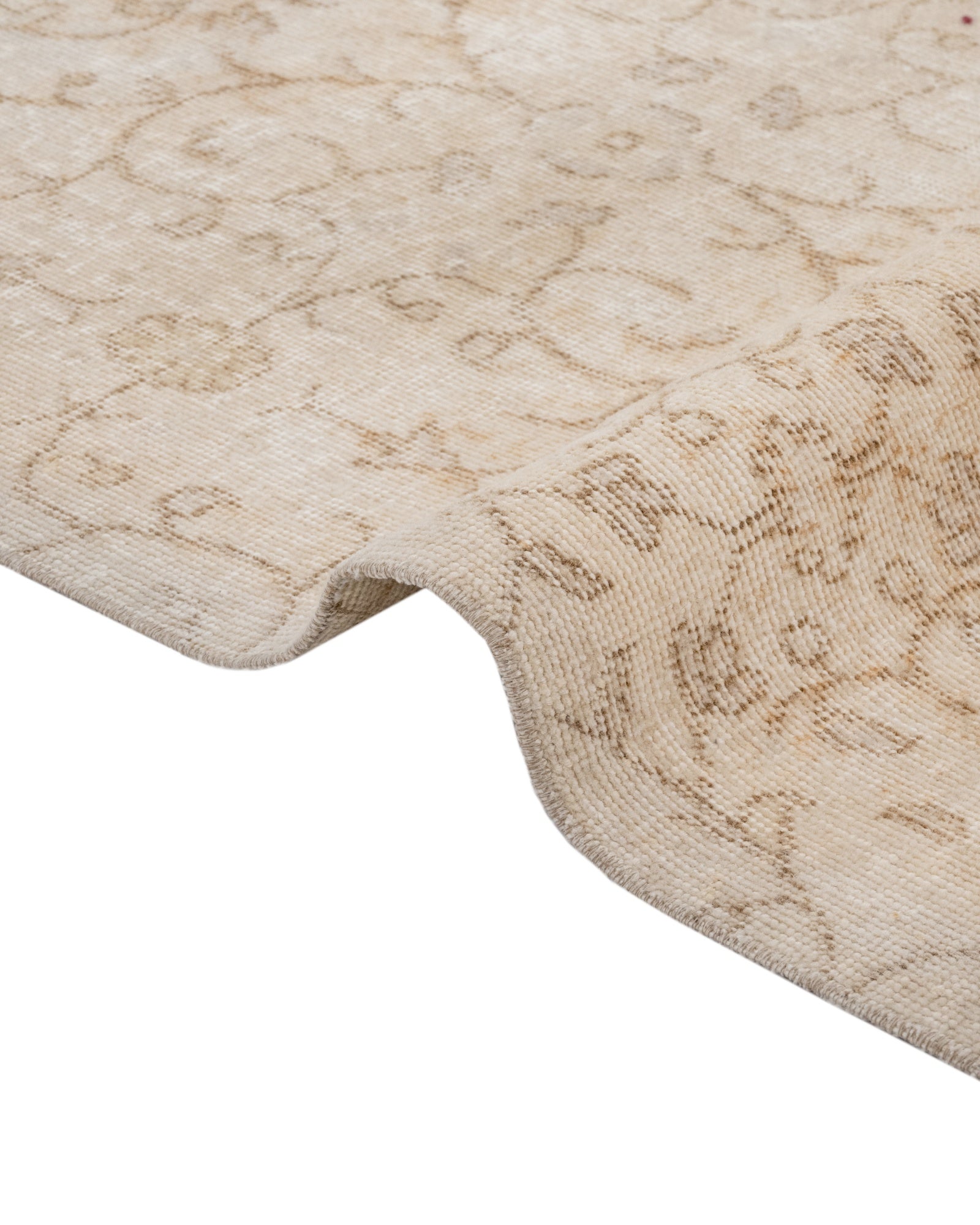 Handmade Wool Rug Vintage Floral Design - Beige Cotton Blend Carpet 5'5" x 9'2"