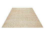 Handmade Wool Rug Vintage Floral Design - Beige Cotton Blend Carpet 5'5" x 9'2"