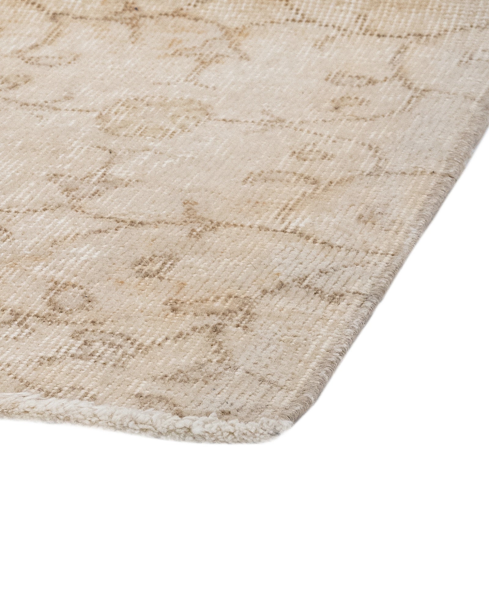 Handmade Wool Rug Vintage Floral Design - Beige Cotton Blend Carpet 5'5" x 9'2"