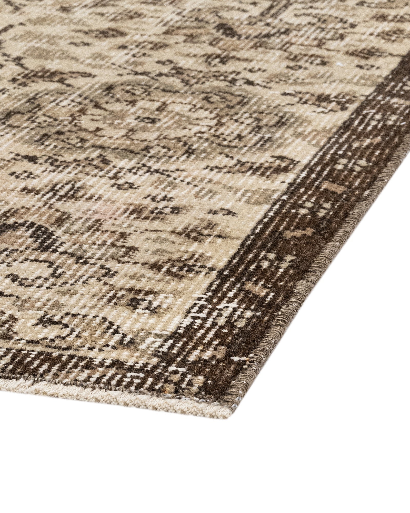 Handmade Wool Rug – Vintage Brown Frame 6x9 Feet Anatolian Woven Carpet