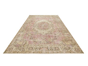 Handmade Wool Rug - Vintage Pink Medallion 9'9" x 5'7" Cotton Wool Carpet
