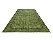 Handmade Wool Rug – Vintage Green Frame 6'2" x 9'2" Cotton & Wool Carpet