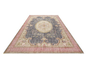 Handmade Wool Rug - Vintage Navy Medallion Pattern 6'9" x 9'7" Cotton Carpet