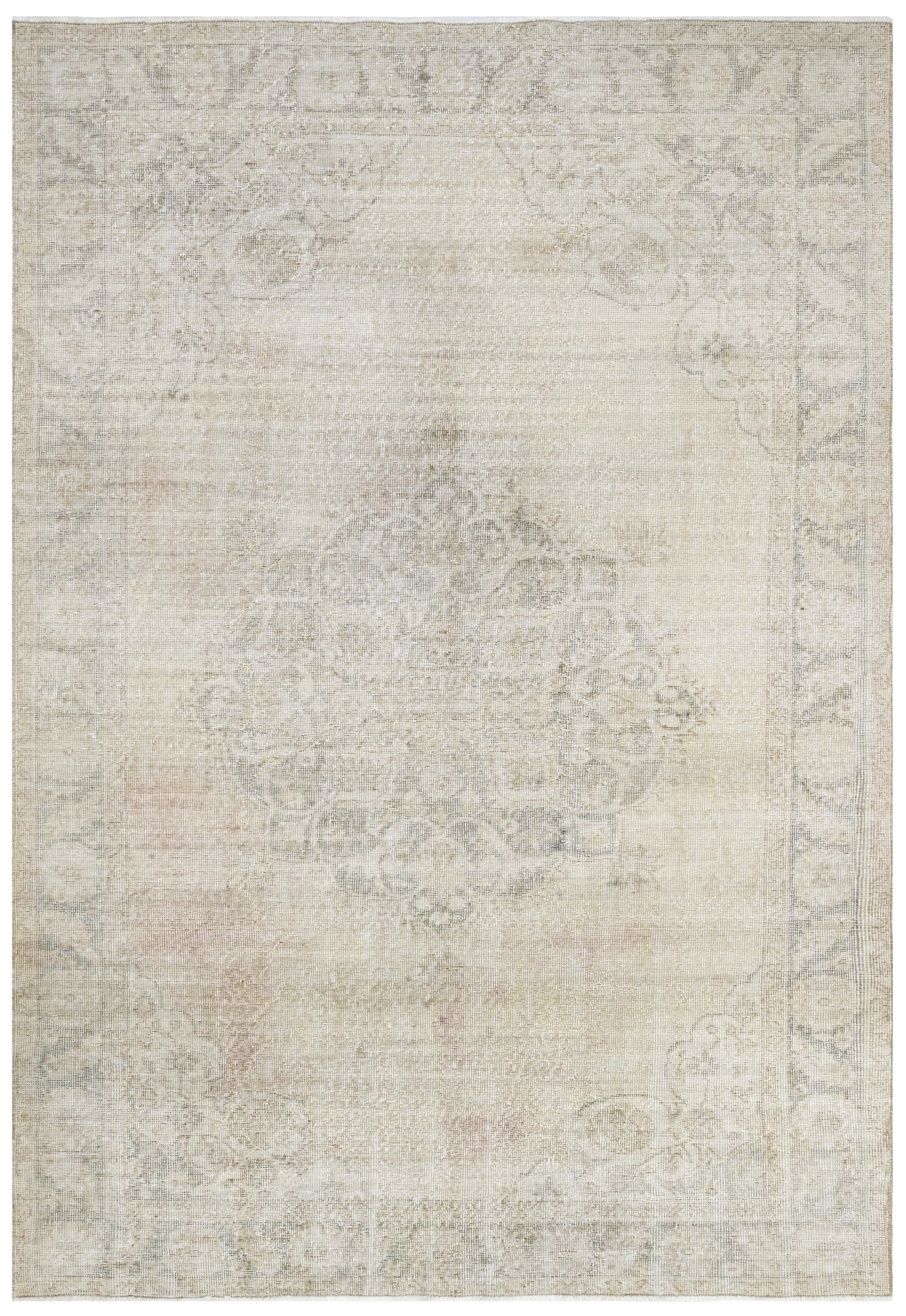 Handmade Wool Rug - Vintage Cream Medallion 5x9 Area Carpet for Living Room