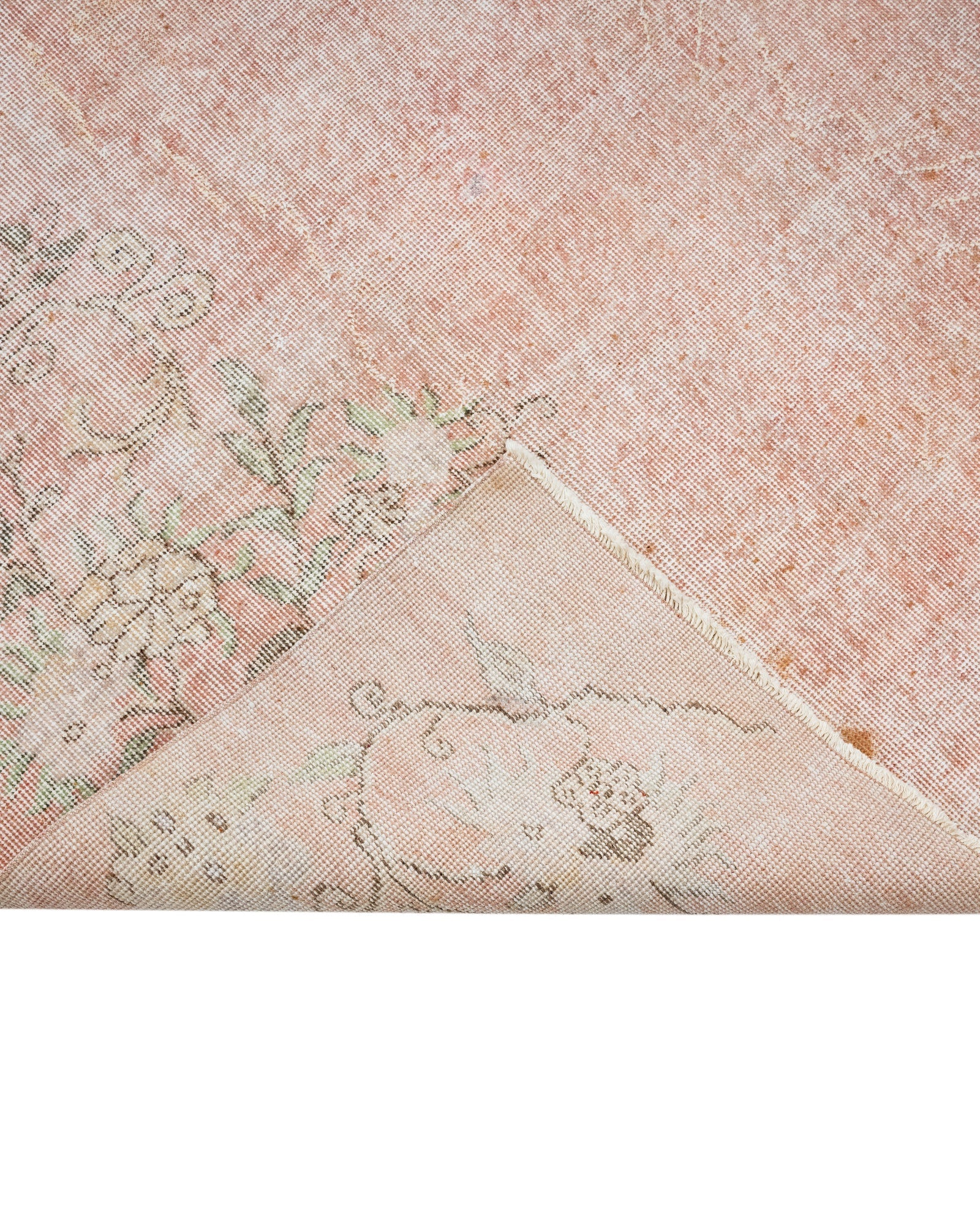 Handmade Wool Rug - Vintage Pink Floral Cotton Wool Blend 6x10 Area Rug