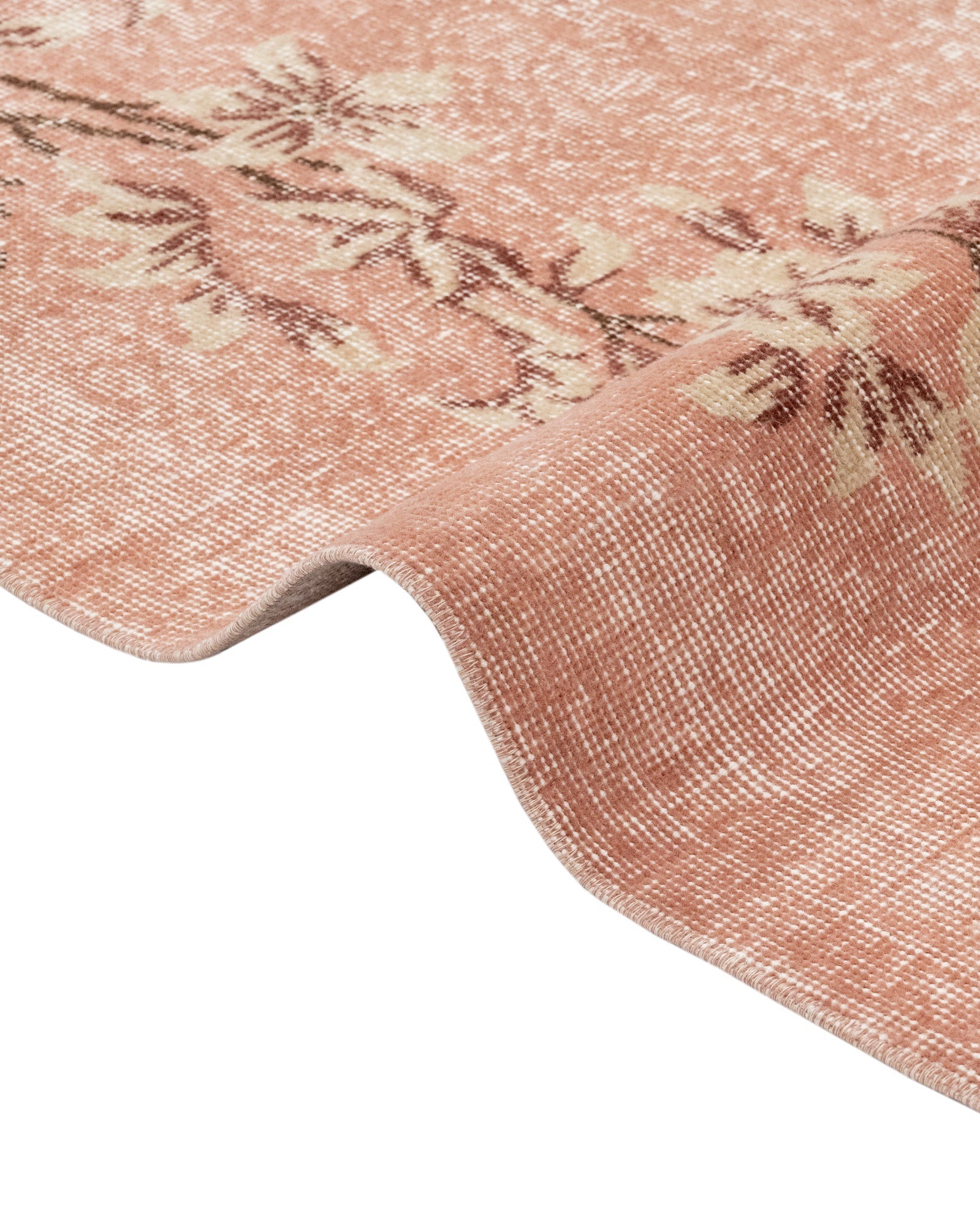 Handmade Wool Rug - Vintage Pink Floral Cotton Blend Rug 5'4"x8'5" for Modern Homes