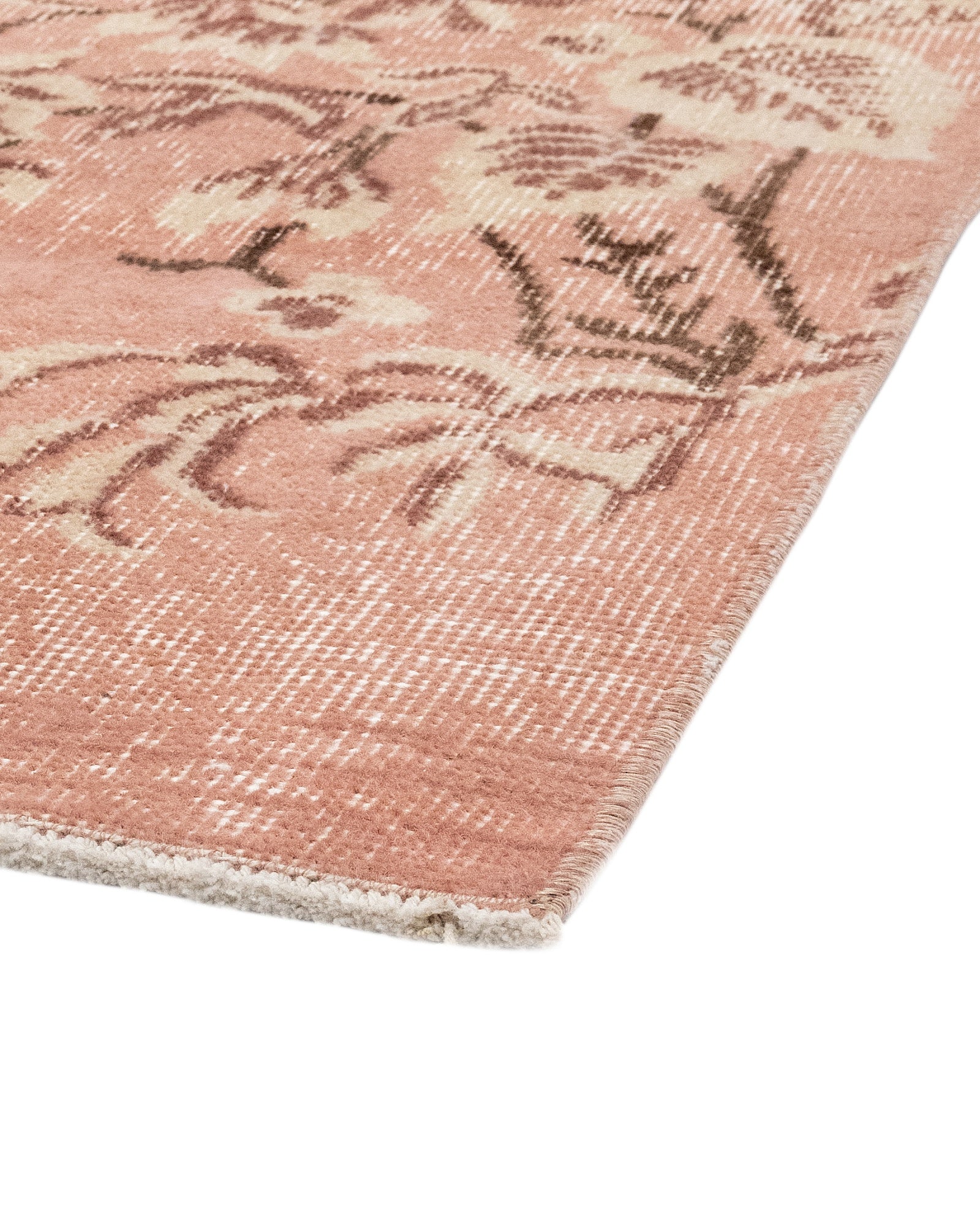 Handmade Wool Rug - Vintage Pink Floral Cotton Blend Rug 5'4"x8'5" for Modern Homes