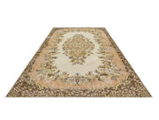 Handmade Wool Cotton Rug - Vintage Brown Medallion Carpet 5'2" x 8'11"