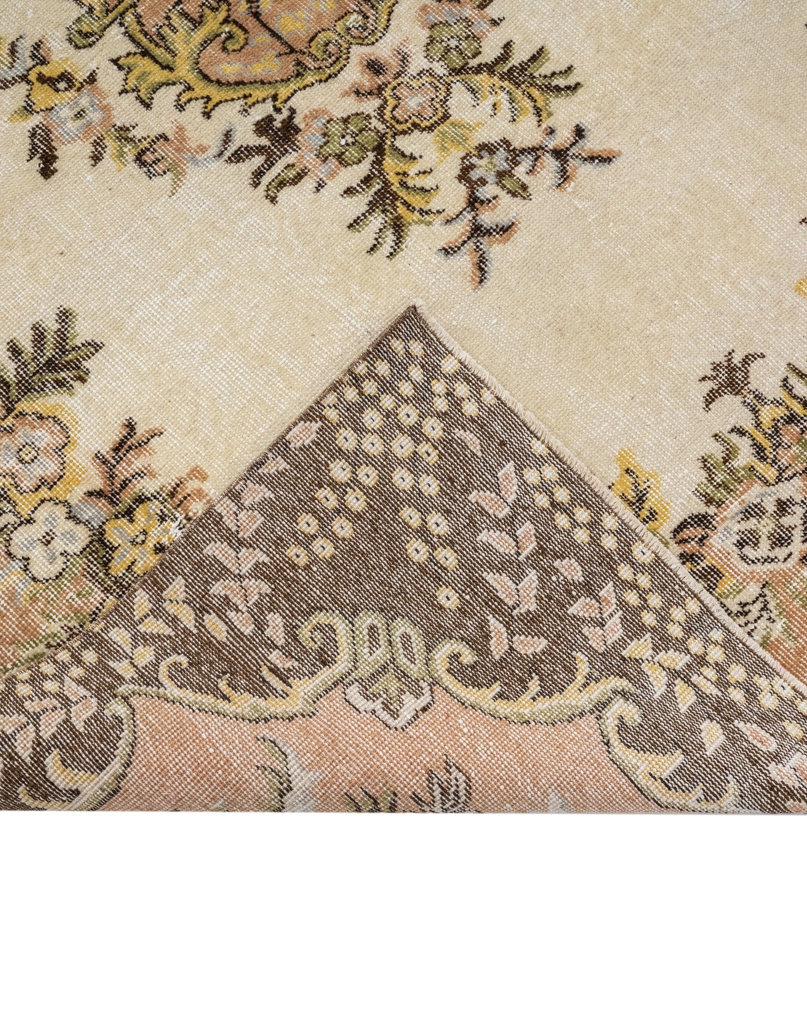 Handmade Wool Cotton Rug - Vintage Brown Medallion Carpet 5'2" x 8'11"