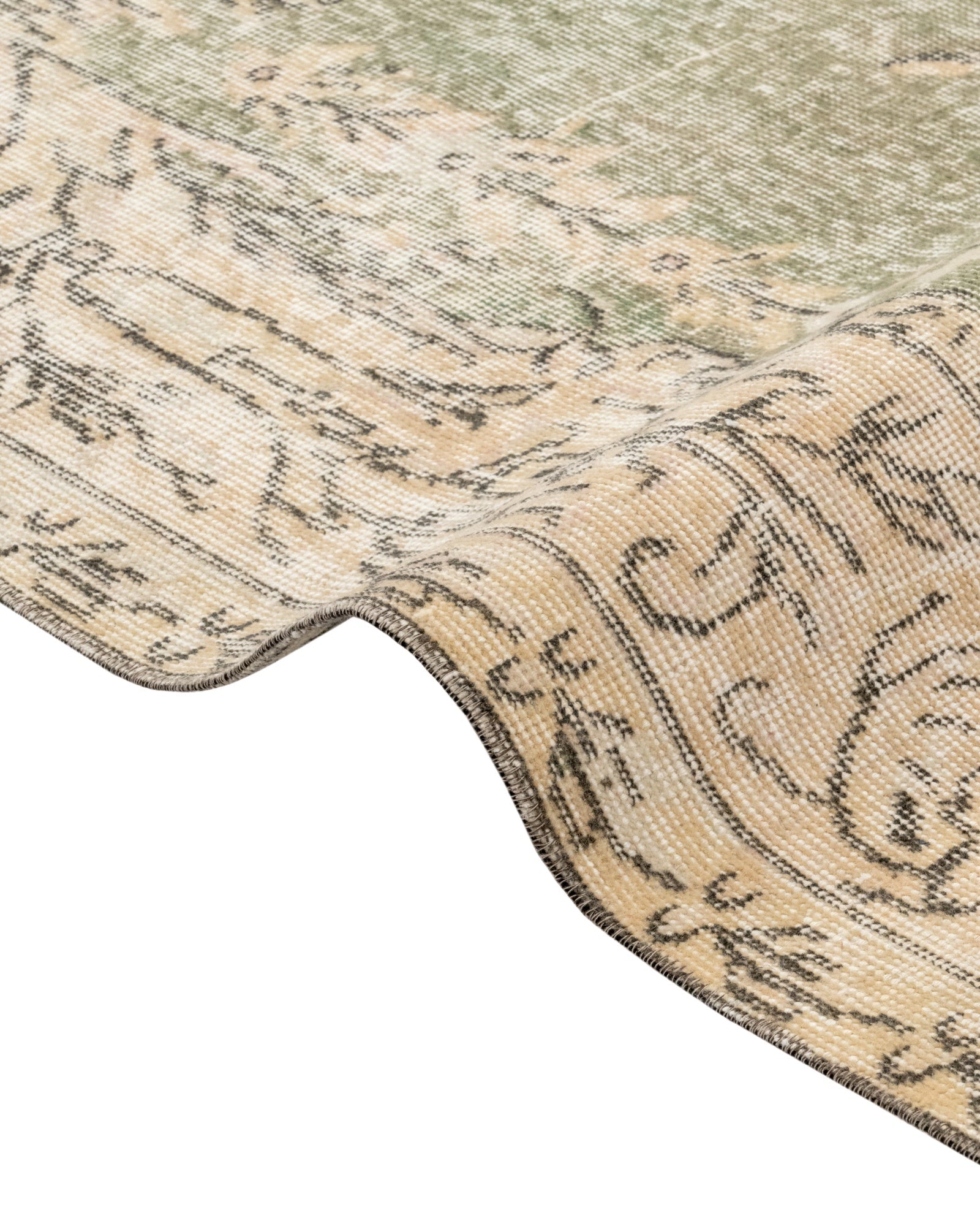 Handmade Wool Rug - Vintage Green Medallion 6'5" x 9'11" Cotton Blend Carpet