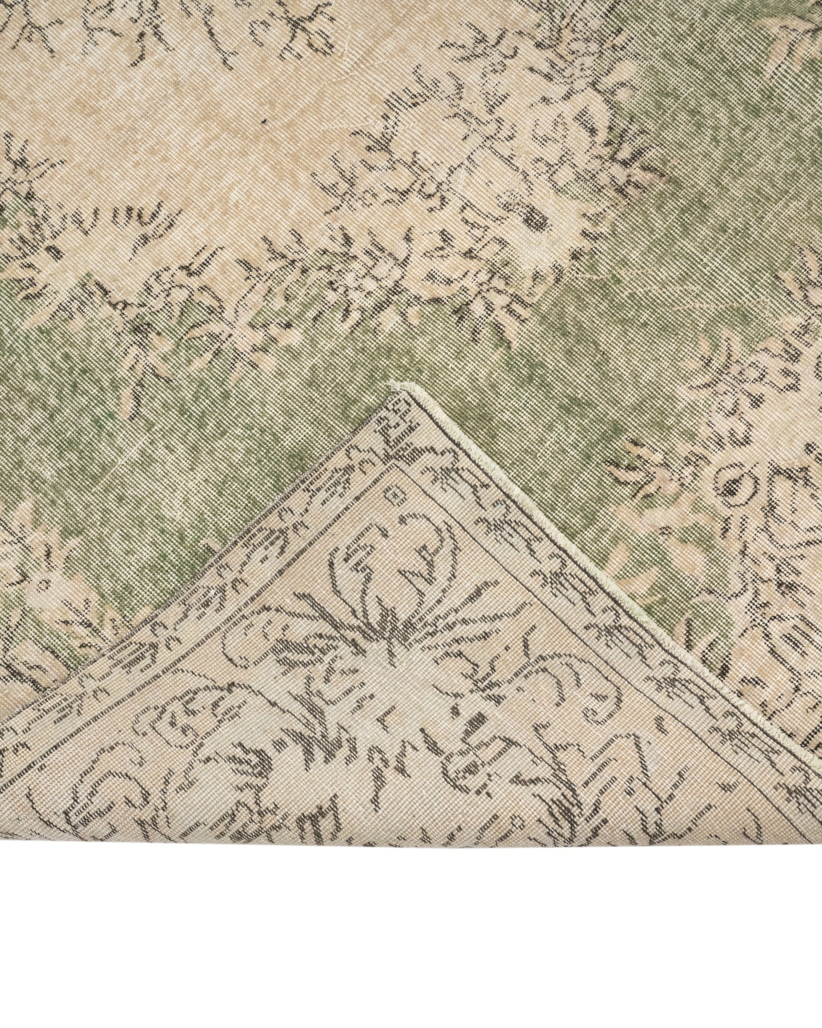 Handmade Wool Rug - Vintage Green Medallion 6'5" x 9'11" Cotton Blend Carpet