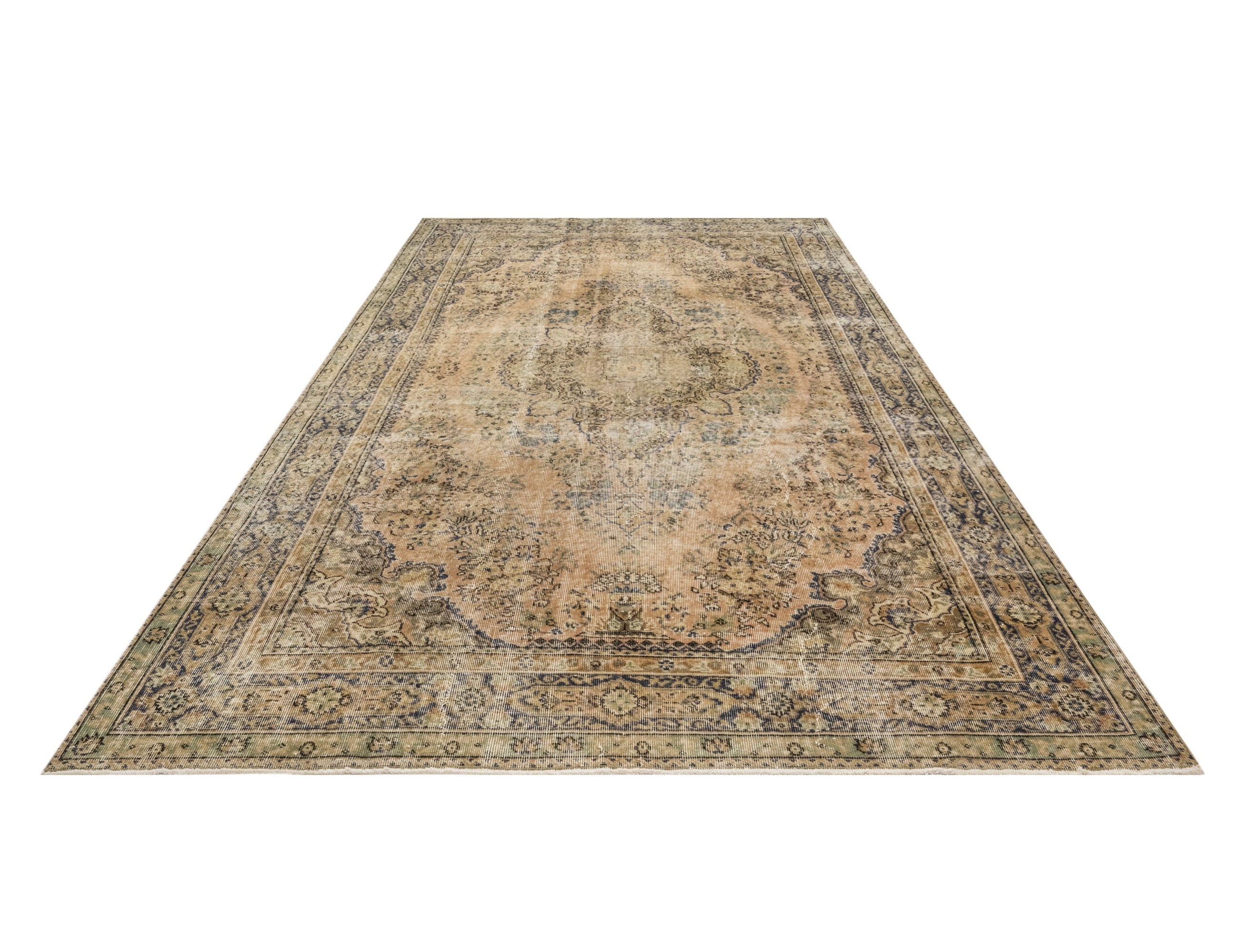 Handmade Wool Rug – Vintage Medallion Design Beige Cotton Wool Blend 5x9 Feet