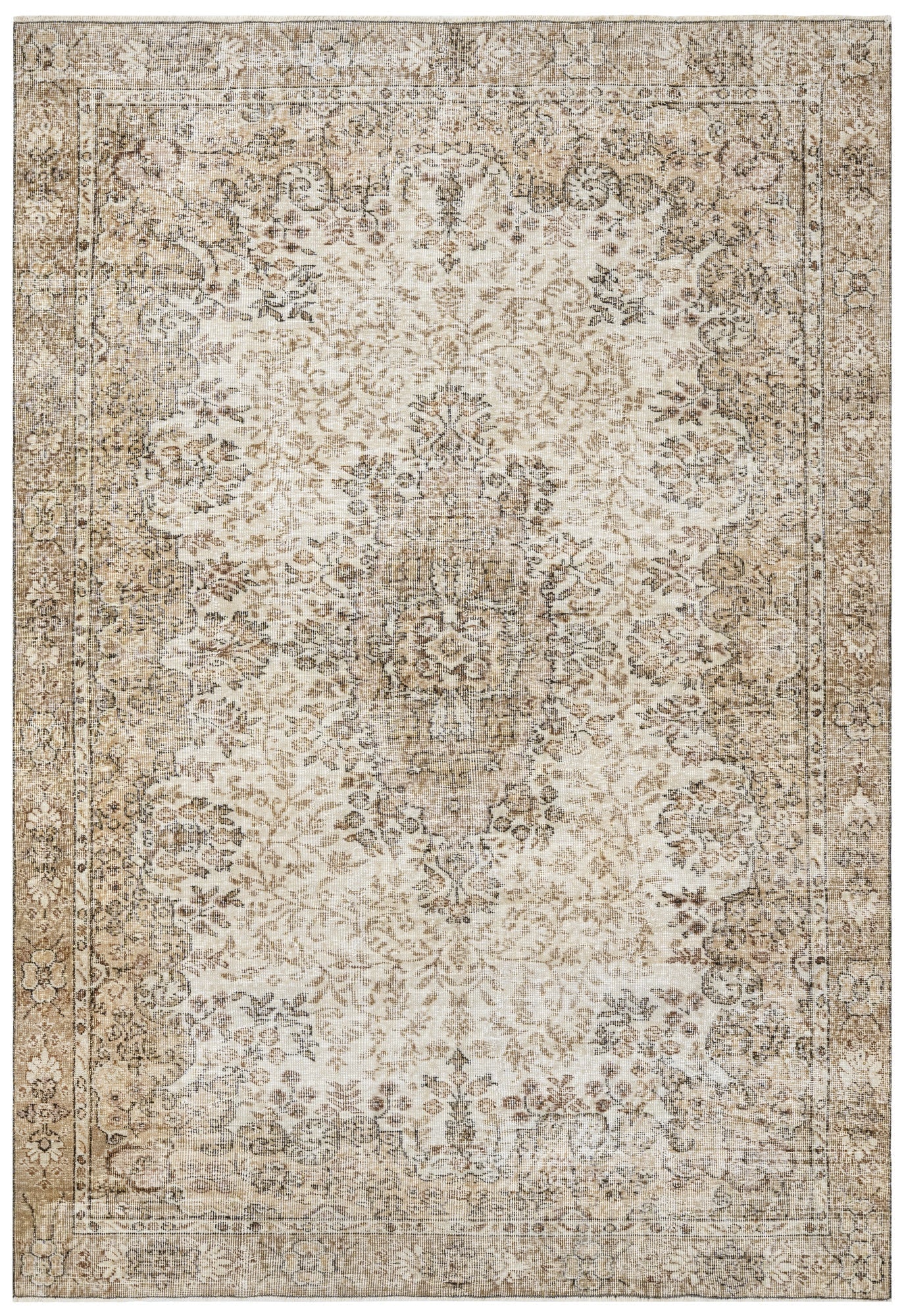 Handmade Wool Rug – Vintage Brown Medallion Cotton Blend 5'3" x 9'6"