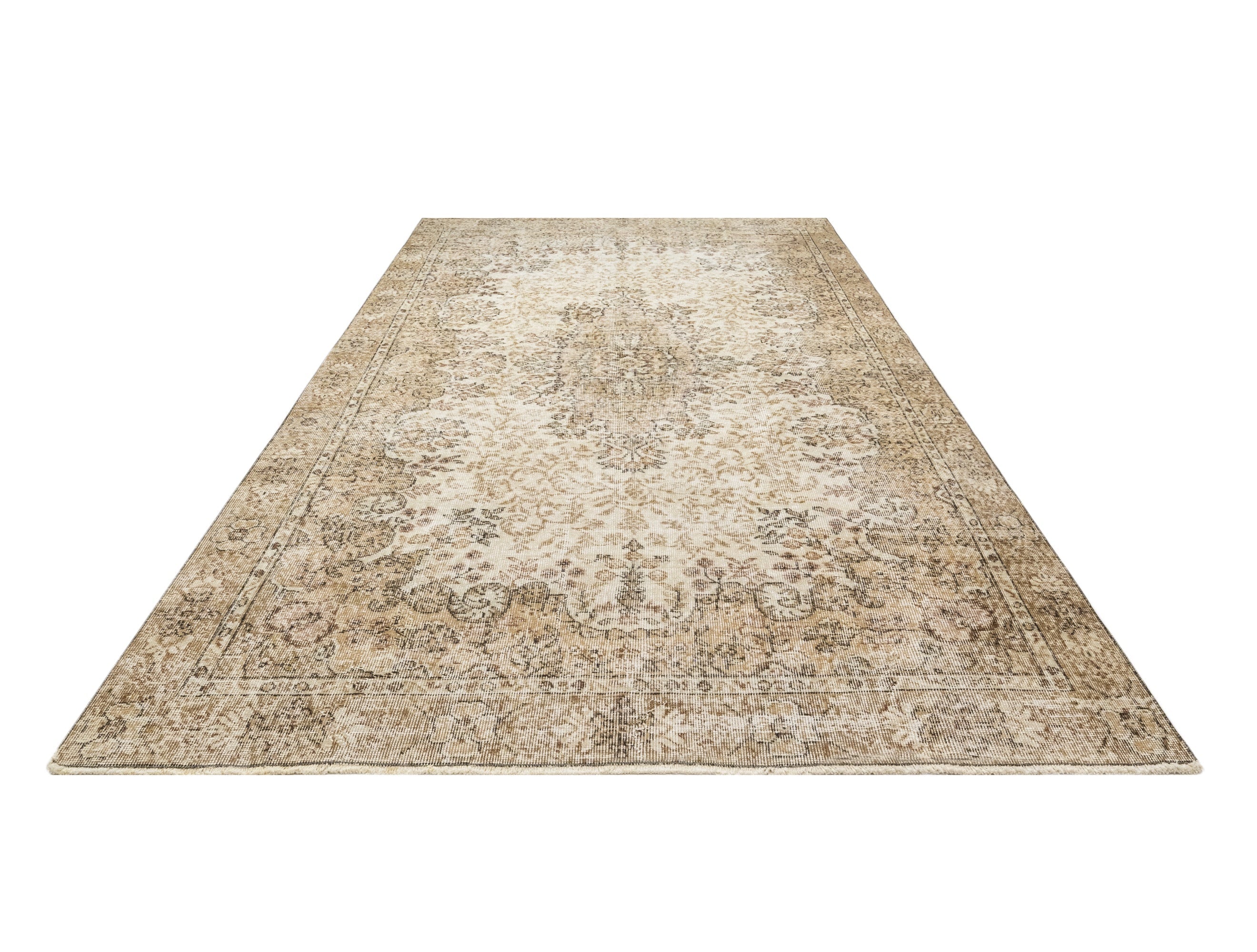 Handmade Wool Rug – Vintage Brown Medallion Cotton Blend 5'3" x 9'6"