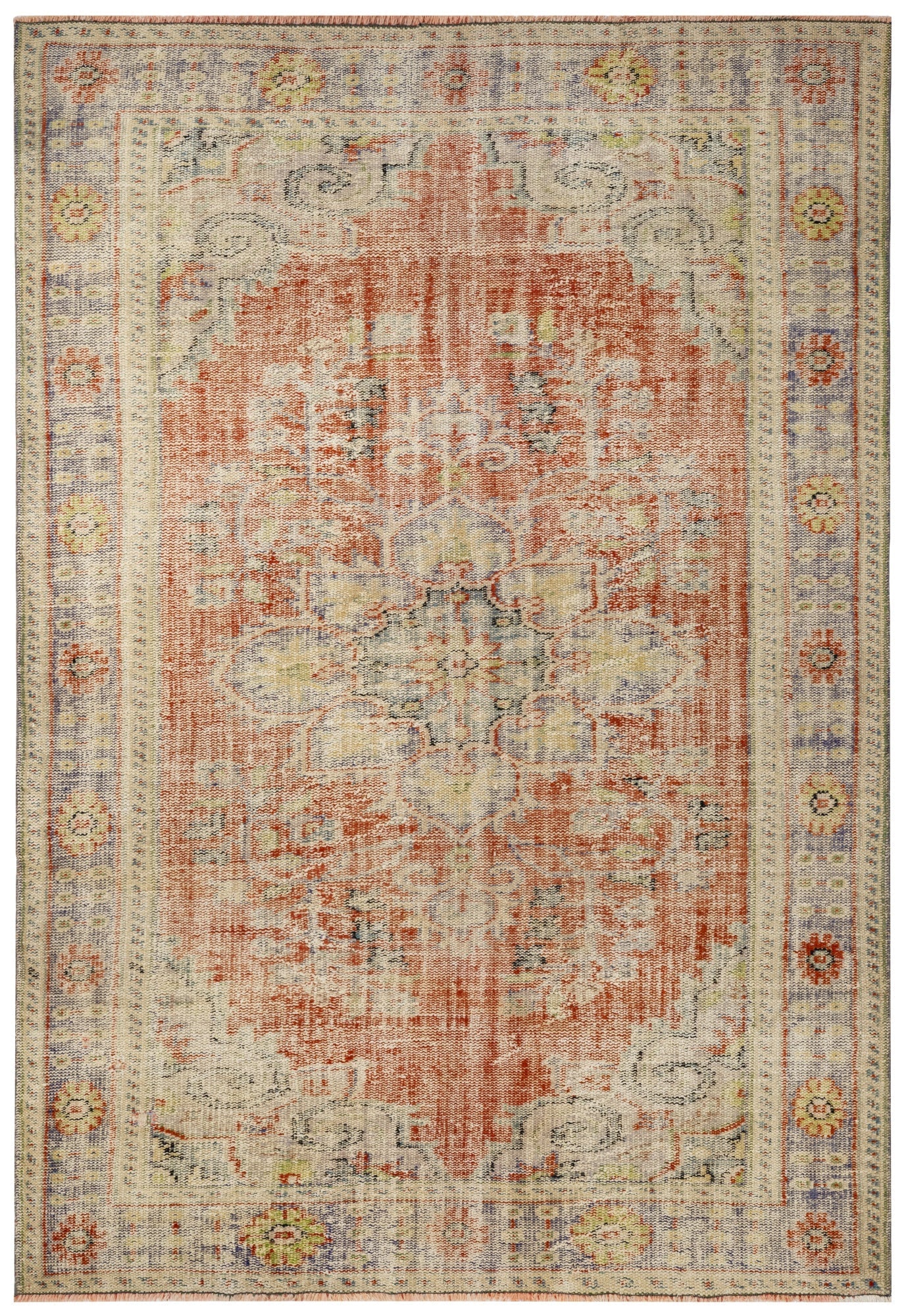 Vintage Wool Rug – Handmade Red Medallion Carpet 6x8 Area Rug | Durable Cotton Blend