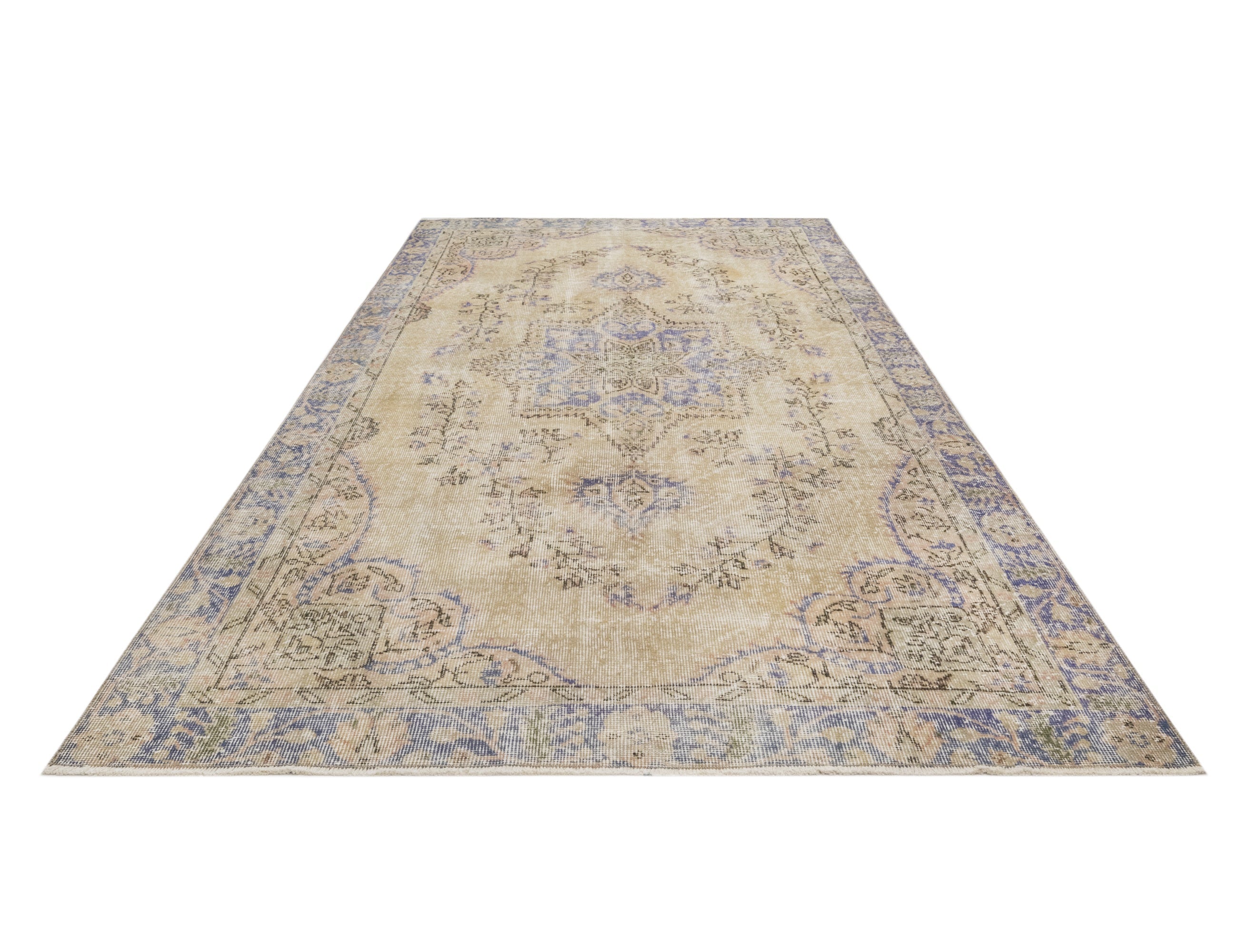 Handmade Wool Rug – Vintage Navy Medallion 6x7 Feet Cotton Wool Blend Carpet