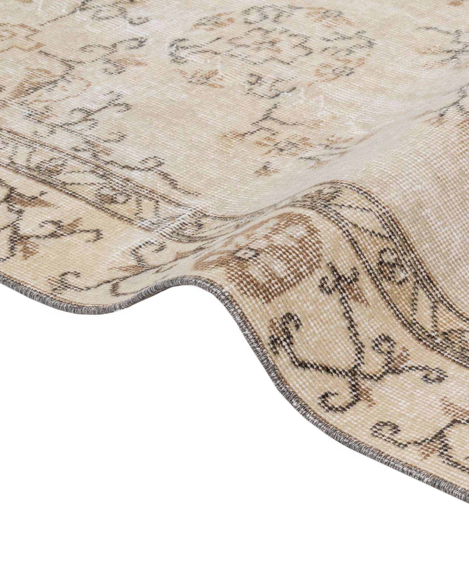 Handmade Wool Rug – Vintage Brown Frame Carpet 5'5" x 8'2" Soft Natural Fiber
