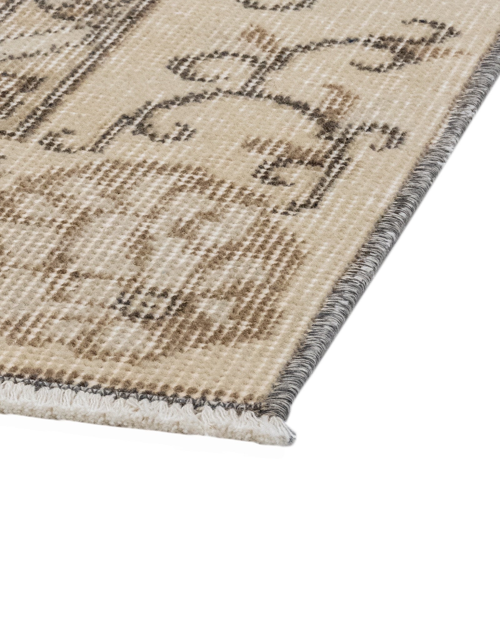 Handmade Wool Rug – Vintage Brown Frame Carpet 5'5" x 8'2" Soft Natural Fiber