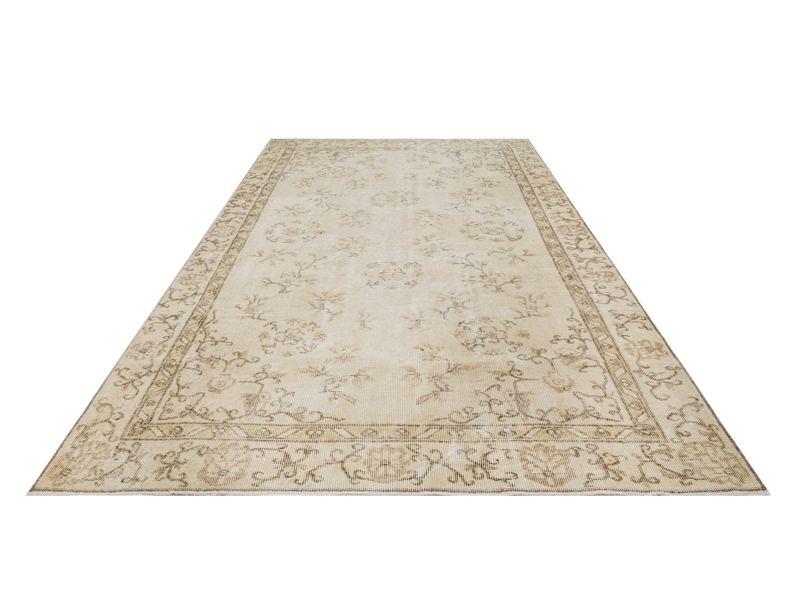 Handmade Wool Rug – Vintage Brown Frame Carpet 5'5" x 8'2" Soft Natural Fiber