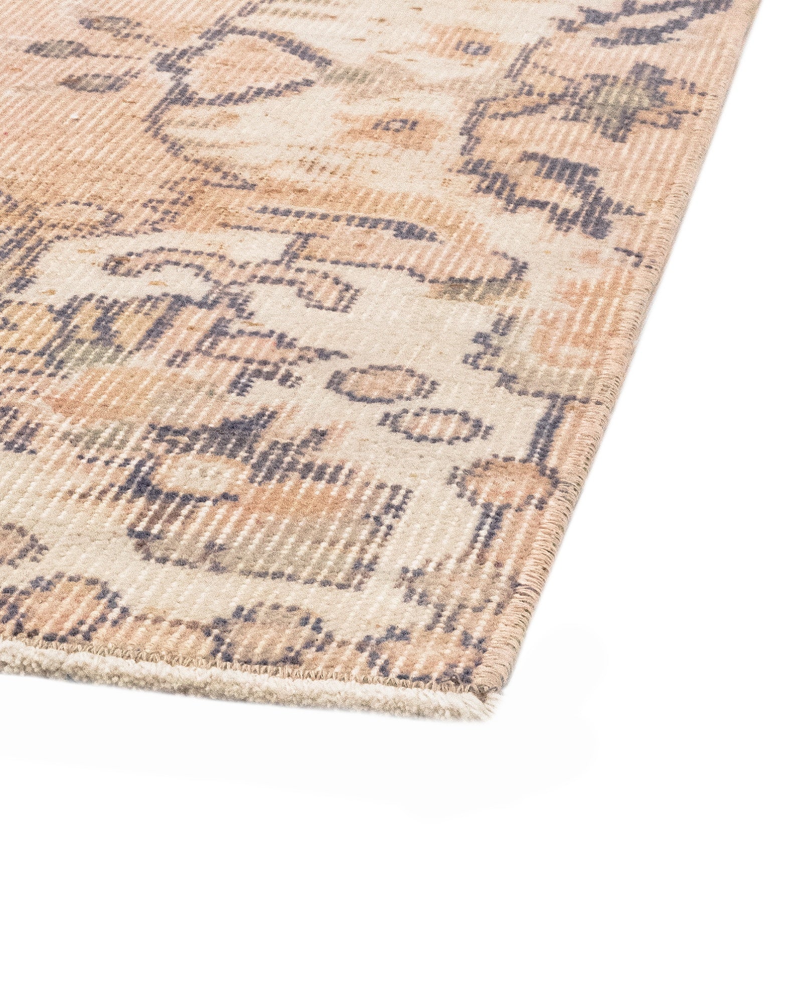 Handmade Wool Cotton Rug – Vintage Beige Medallion Carpet 4x12 Area Rug