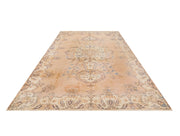 Handmade Wool Cotton Rug – Vintage Beige Medallion Carpet 4x12 Area Rug