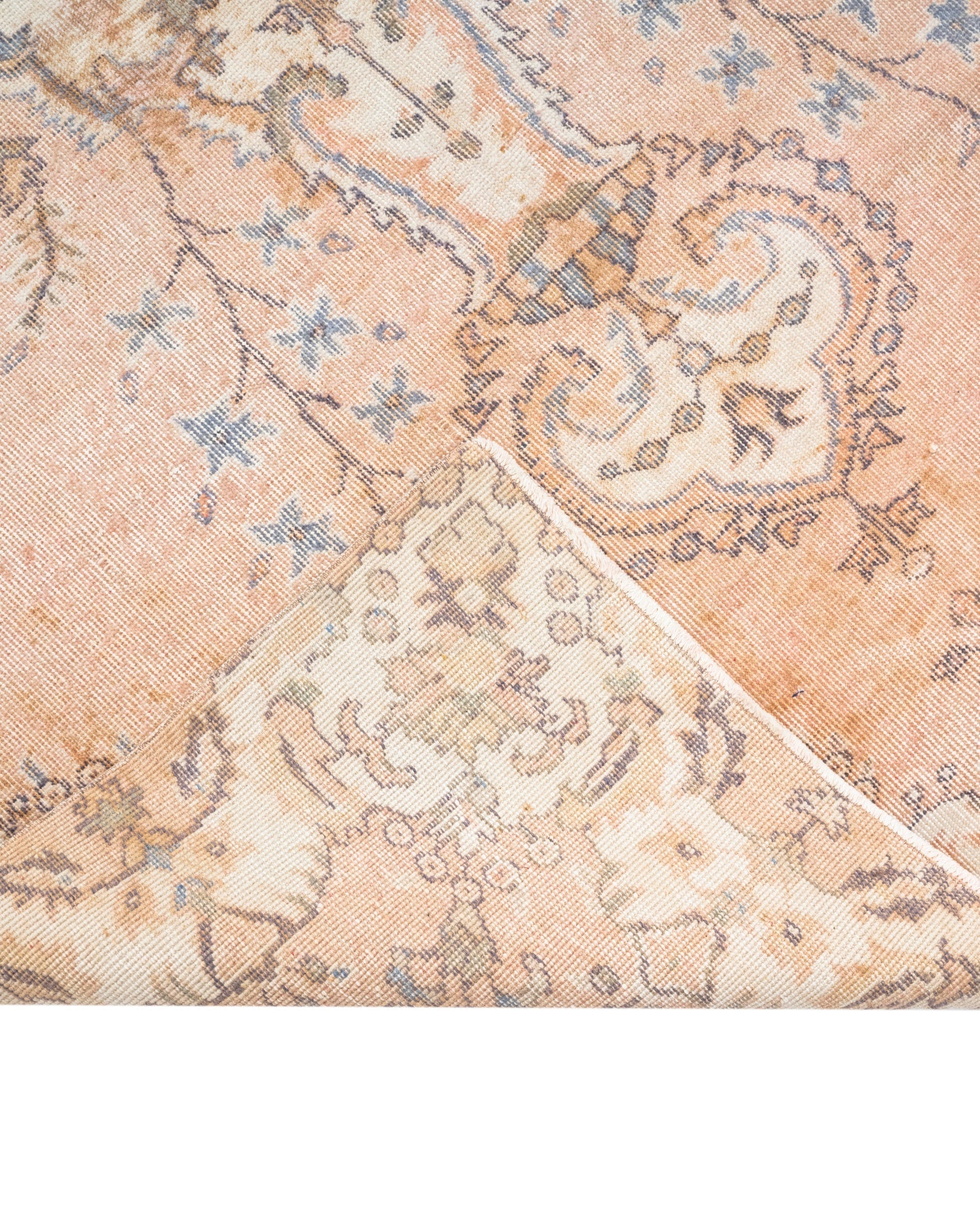 Handmade Wool Cotton Rug – Vintage Beige Medallion Carpet 4x12 Area Rug