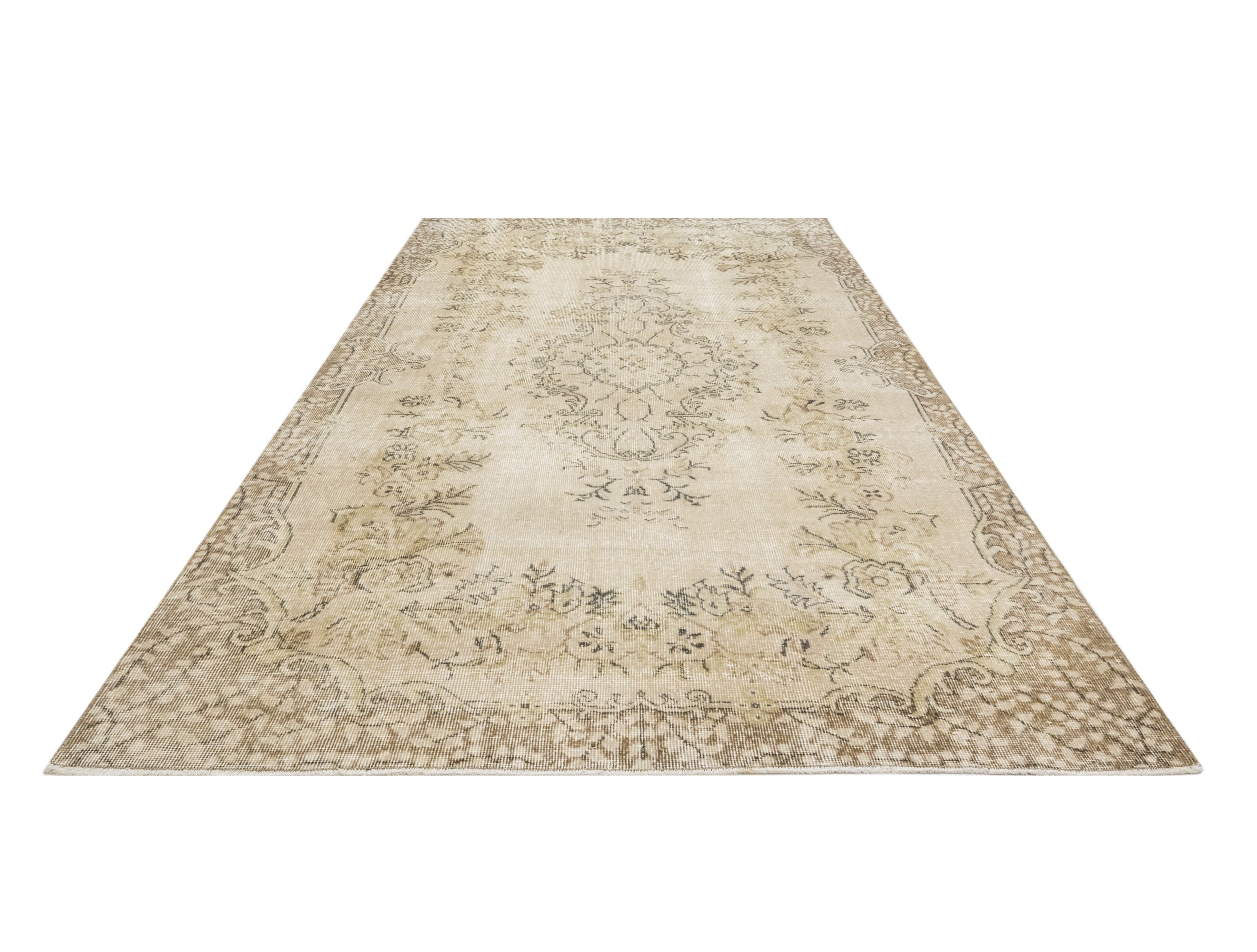Handmade Wool Cotton Rug | Vintage Medallion Beige 5'11" x 8'5" Area Carpet