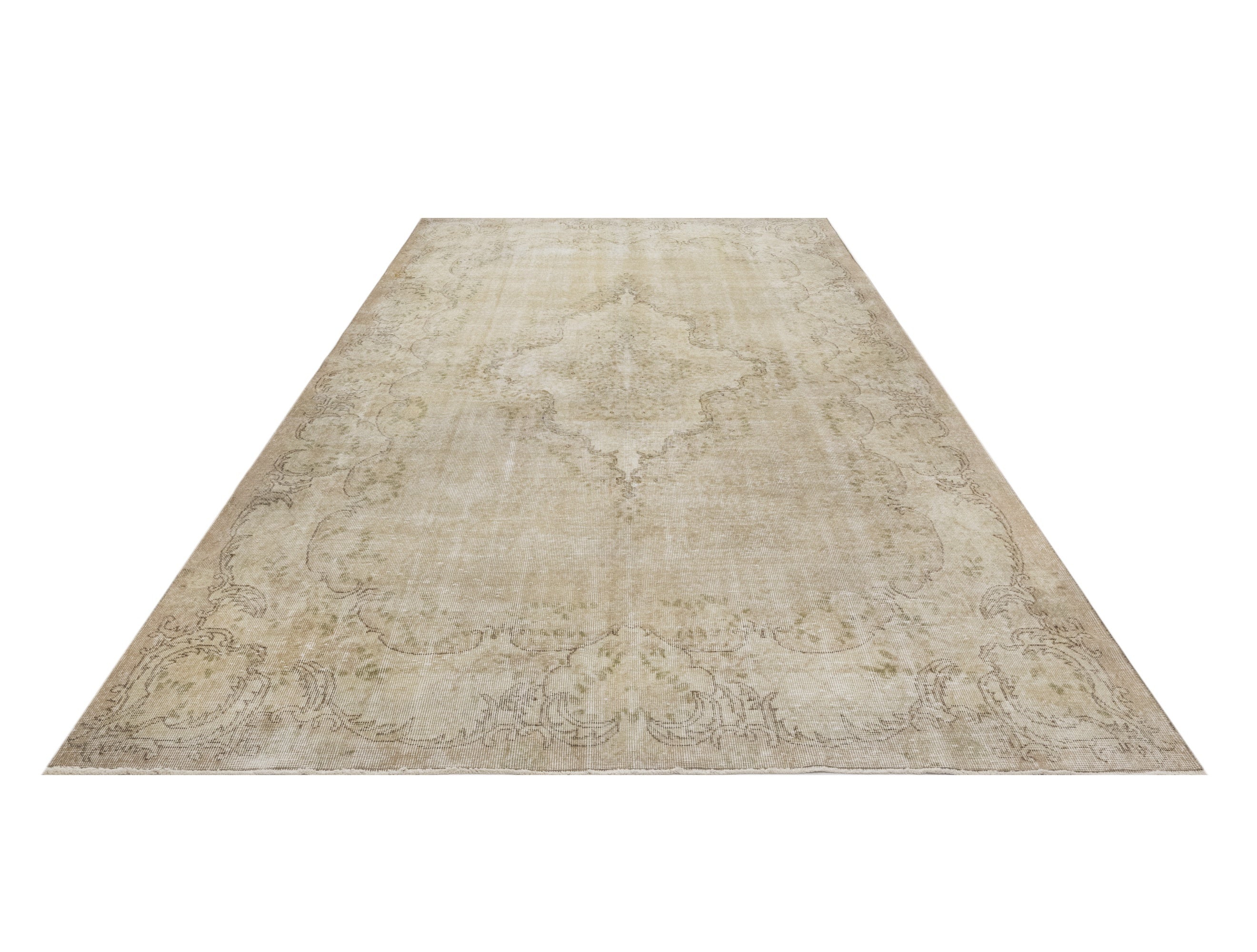 Handmade Wool Rug - Vintage Brown Medallion 6x9 Cotton Blend Area Carpet