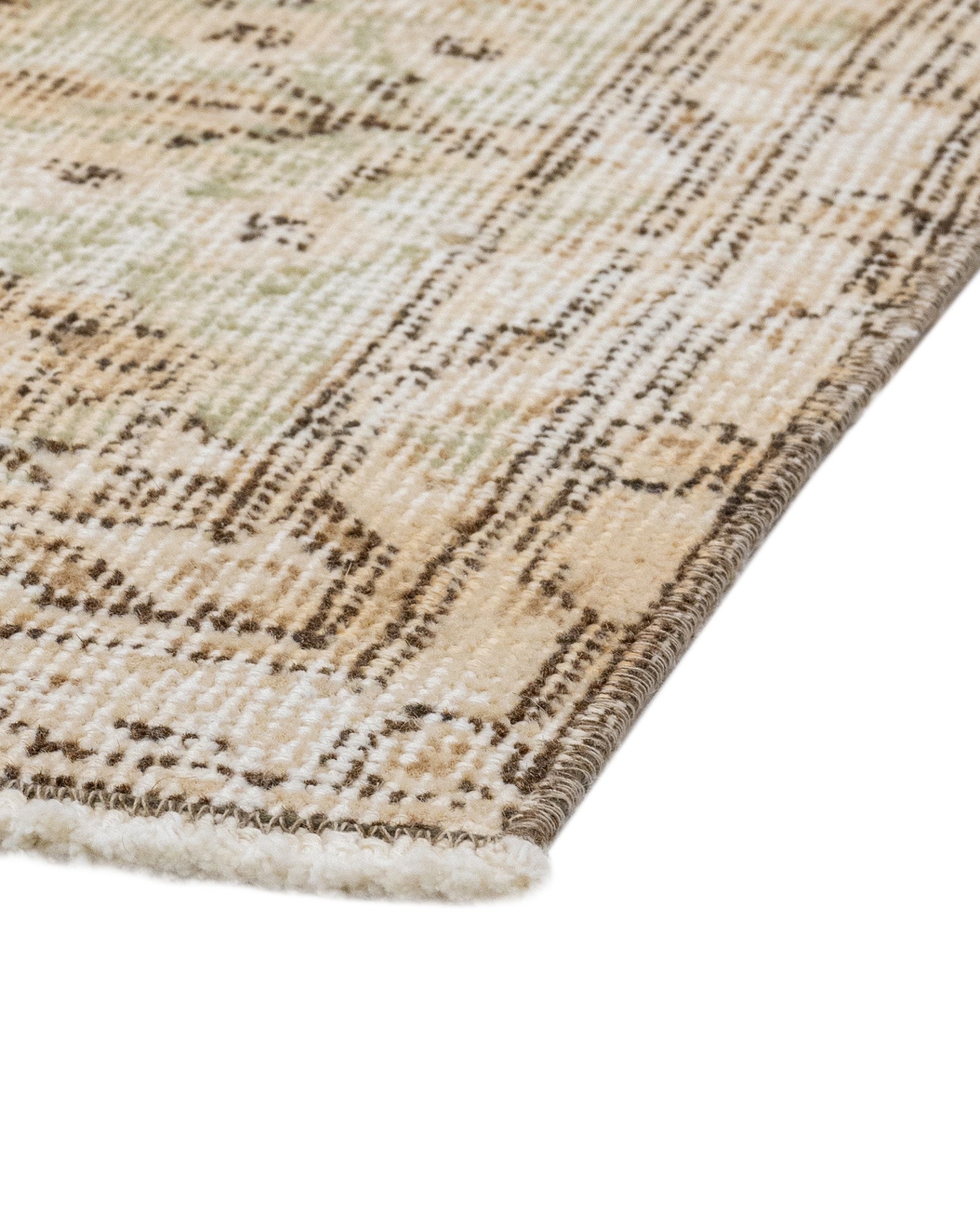 Handmade Wool Rug - Vintage Beige Medallion 9'1" x 5'7" Anatolian Cotton Blend