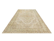 Handmade Wool Rug - Vintage Beige Medallion 9'1" x 5'7" Anatolian Cotton Blend