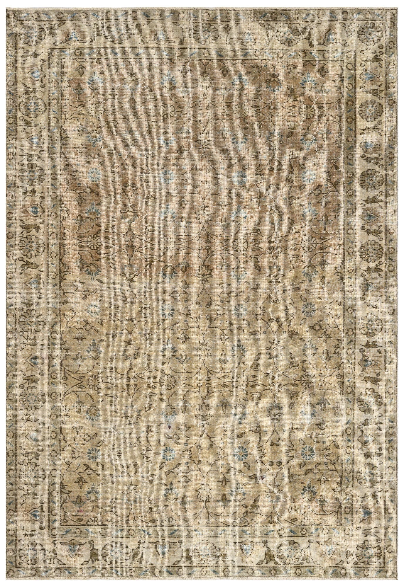 Handmade Wool Rug - Vintage Brown Frame 6'10" x 10'3" Anatolian Woven Carpet