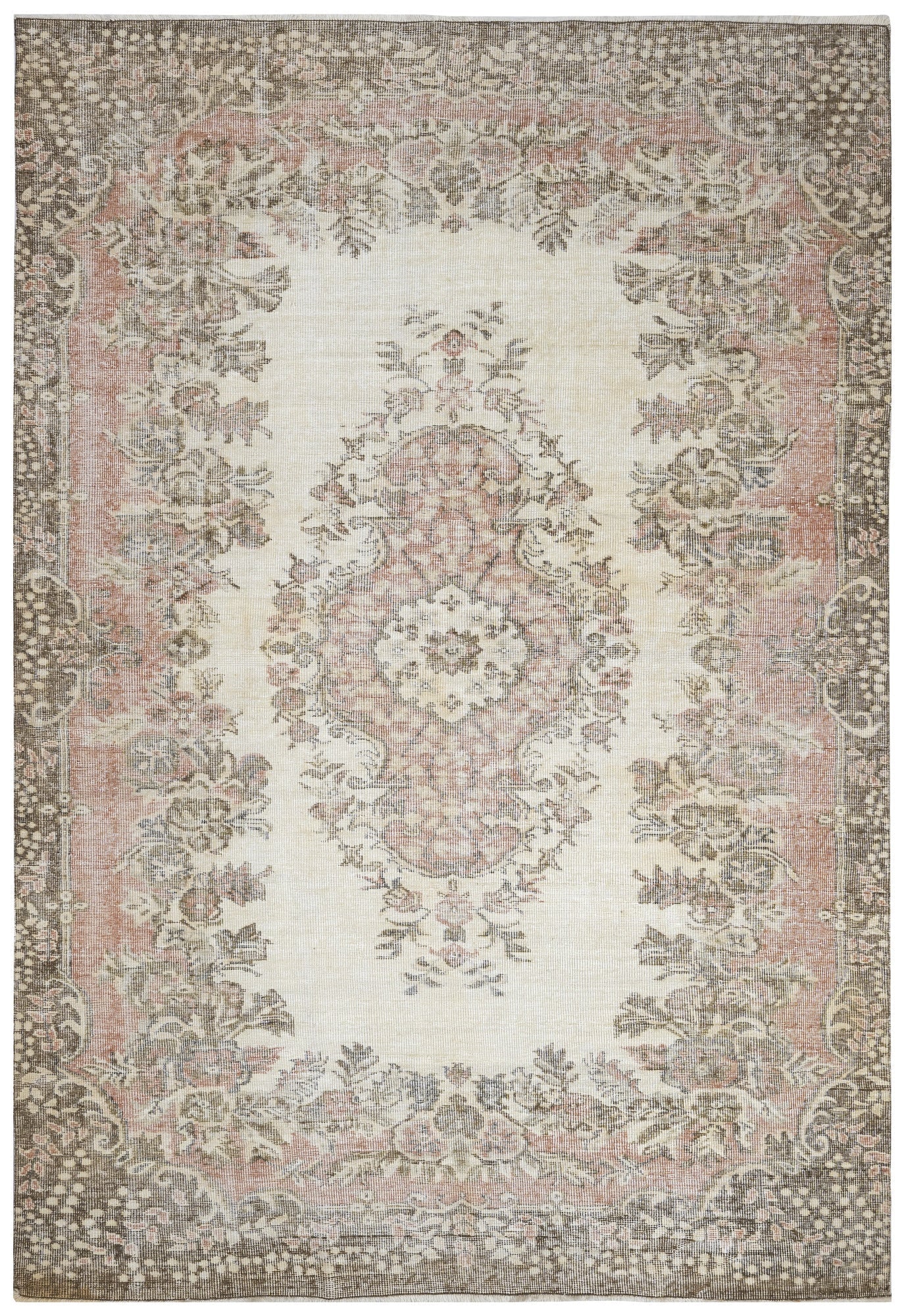 Handmade Wool Rug – Vintage Brown Medallion 7'3" x 10'1" Cotton Blend Carpet