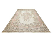Handmade Wool Rug – Vintage Brown Medallion 7'3" x 10'1" Cotton Blend Carpet