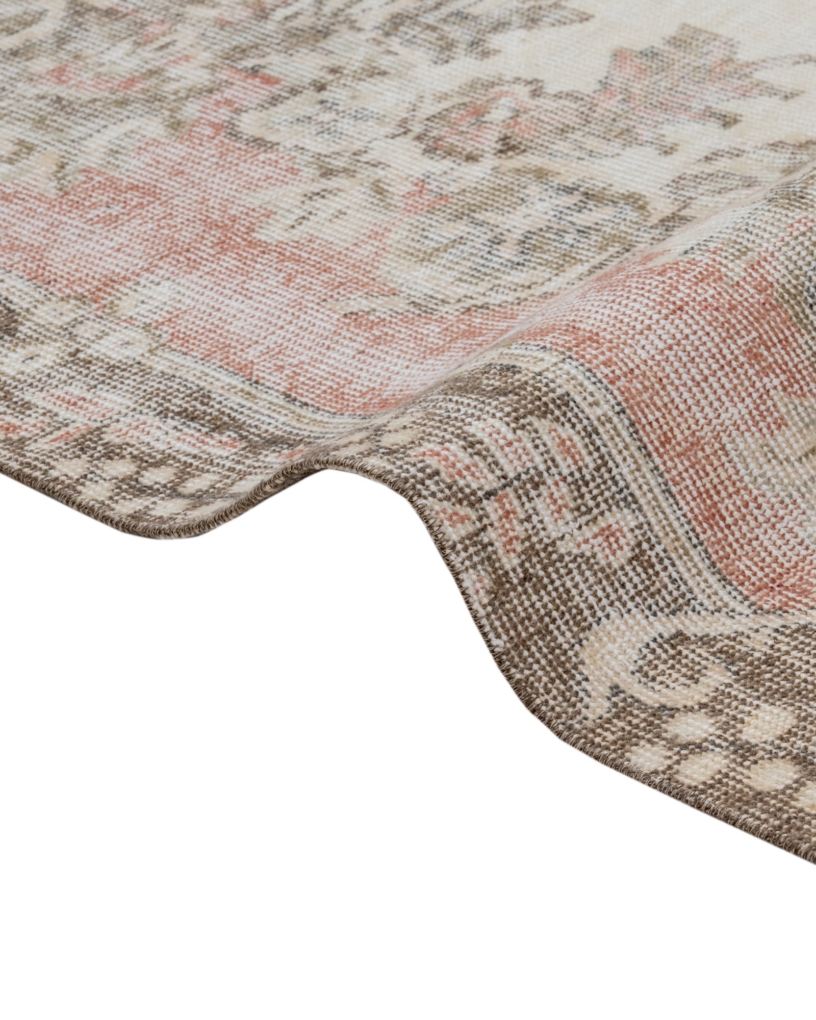 Handmade Wool Rug – Vintage Brown Medallion 7'3" x 10'1" Cotton Blend Carpet