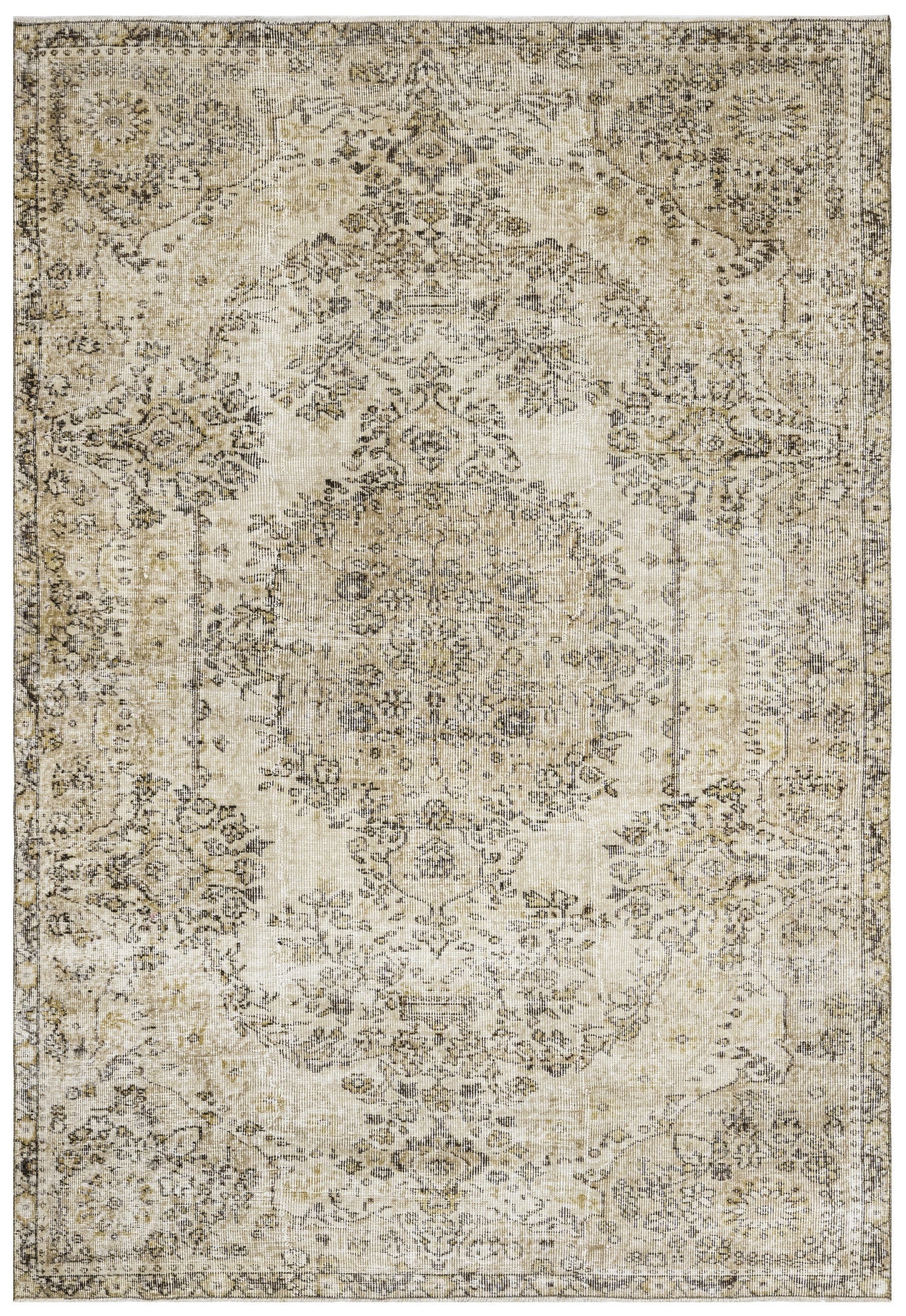 Handmade Wool Rug - Vintage Brown Medallion Carpet 7x9 Cotton Wool Blend Area Rug